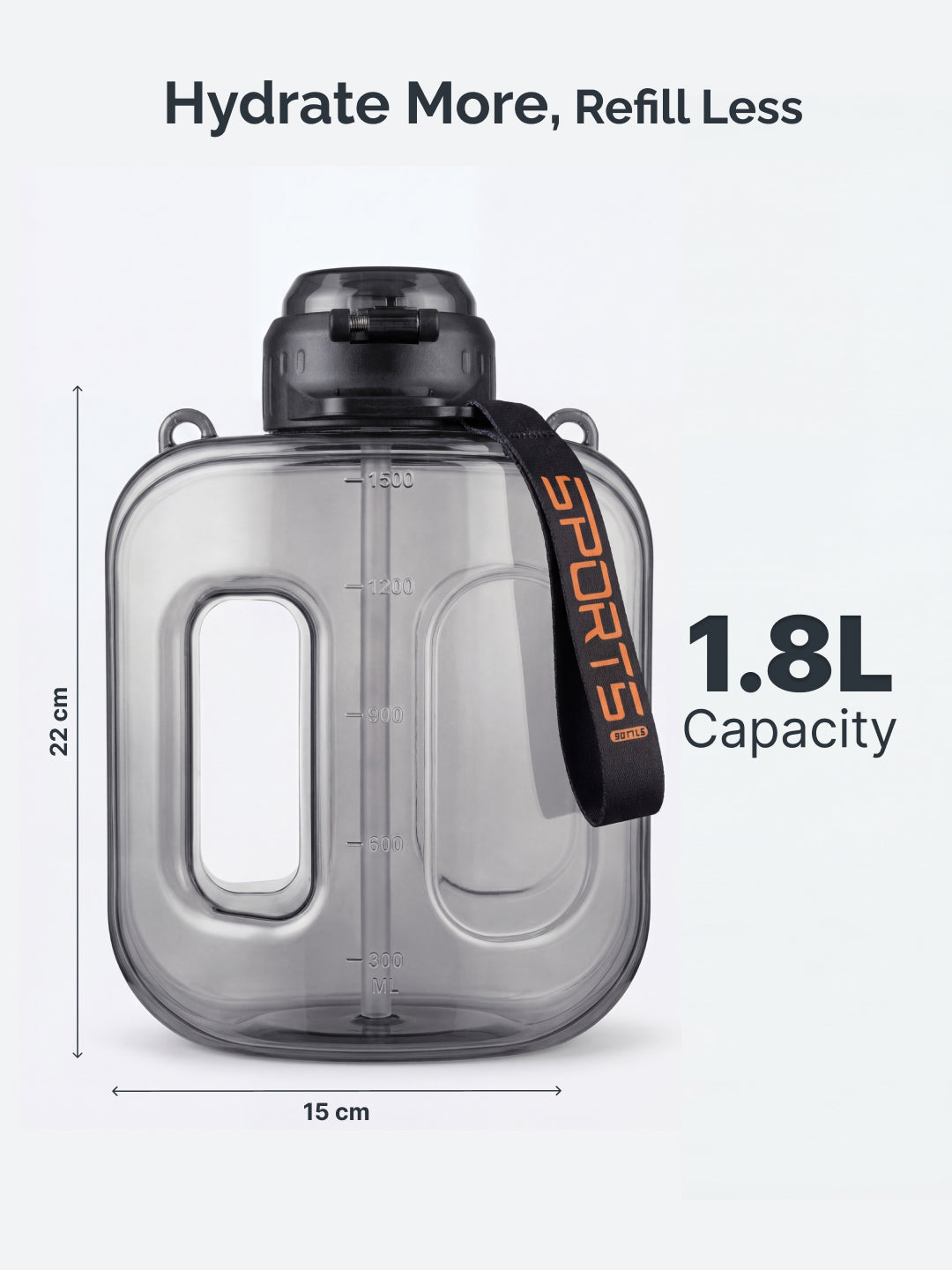 Cult Mini Gallon 1.8L Water Bottle with Straw & Strap BPA-Free Leakproof Gym Bottle 1800ml Hydration Bottle Black