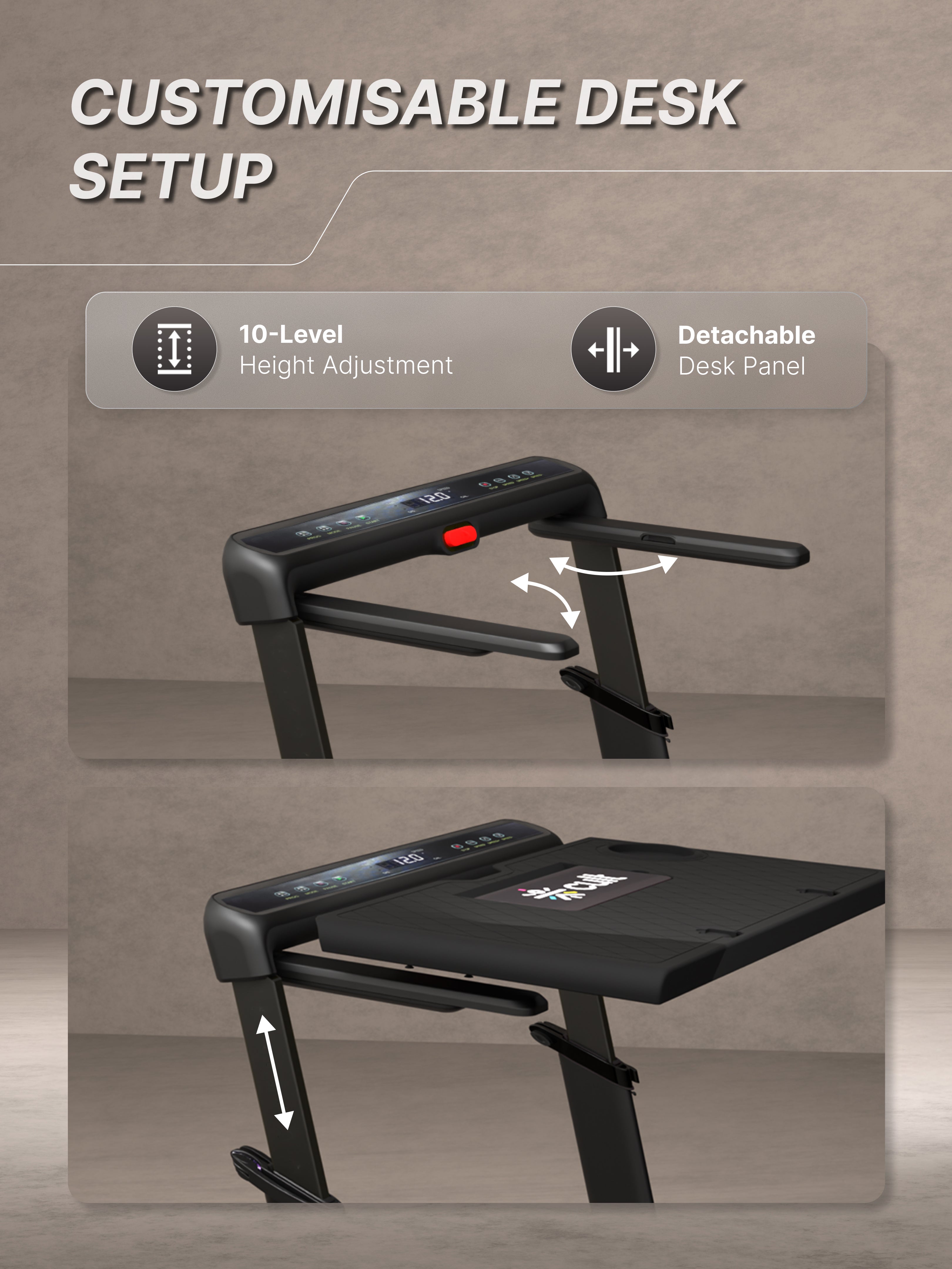 Cult Treadmill with Desk 5.5 HP Peak Motorized 3 in 1 Foldable Treadmill for Home Workout | Max User 120kg, Speed up to 12 km/hr with Adjustable & Detachable Desk with Tablet Holder (with 6 Months Extended Warranty)