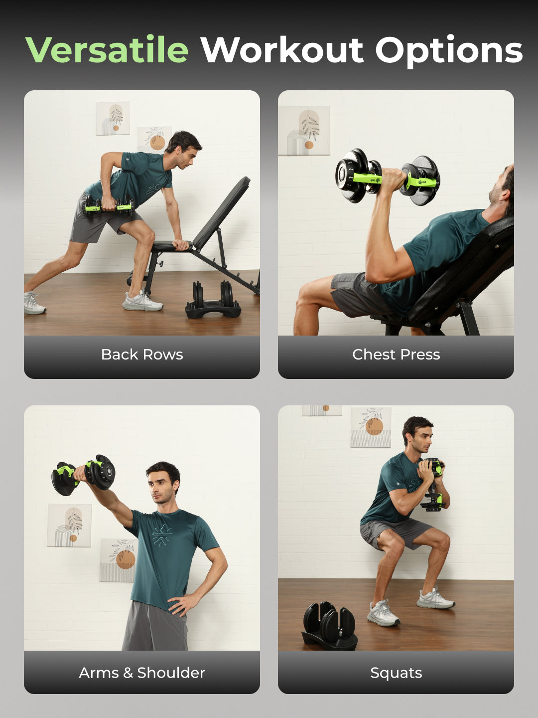 Cult 16kg (Pair) Adjustable Dumbbell | 12 Weight Options (1.5kg-16kg) | Quick Weight Adjustment Dial | Non-Slip Compact Home Gym Dumbbell - Black