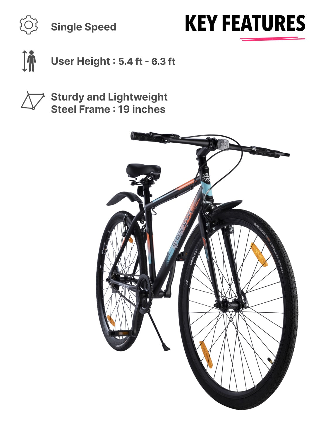 Sonic700CBlack Steel Single Speed 700C City Bike