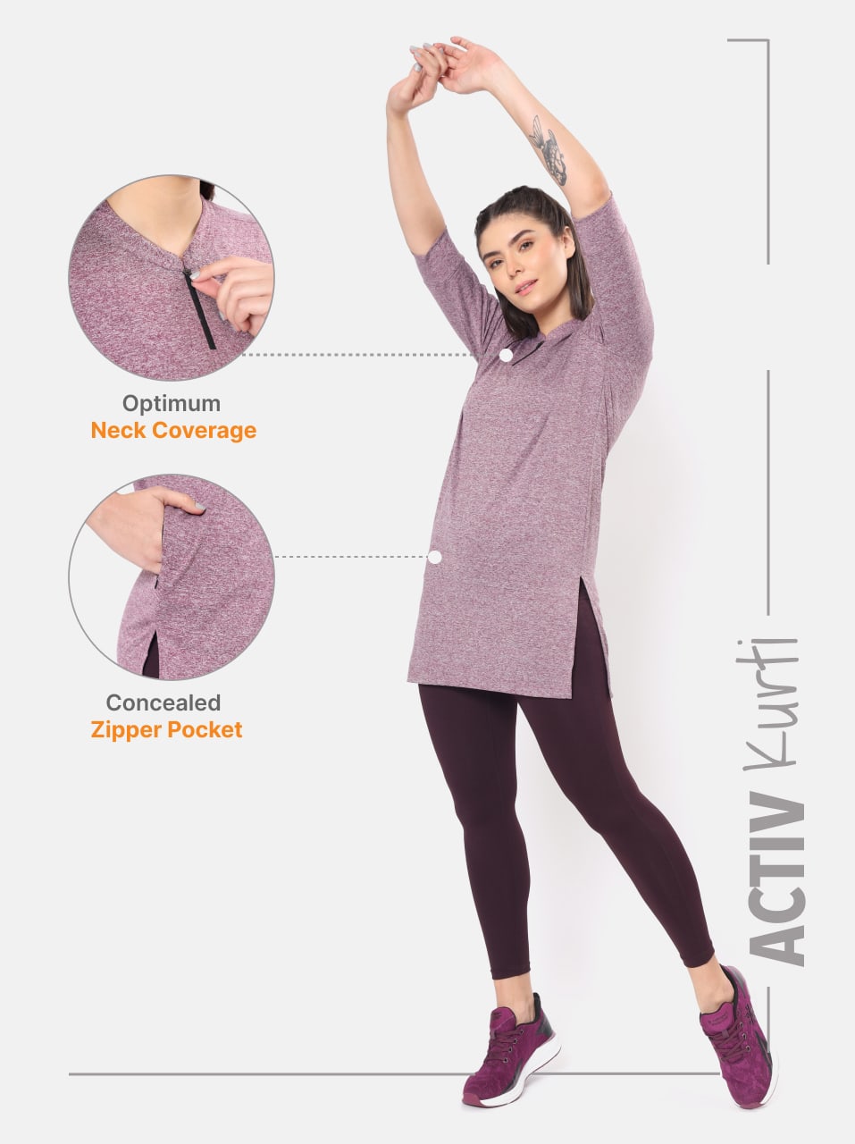 Solid Activ-Kurti with Side Pocket