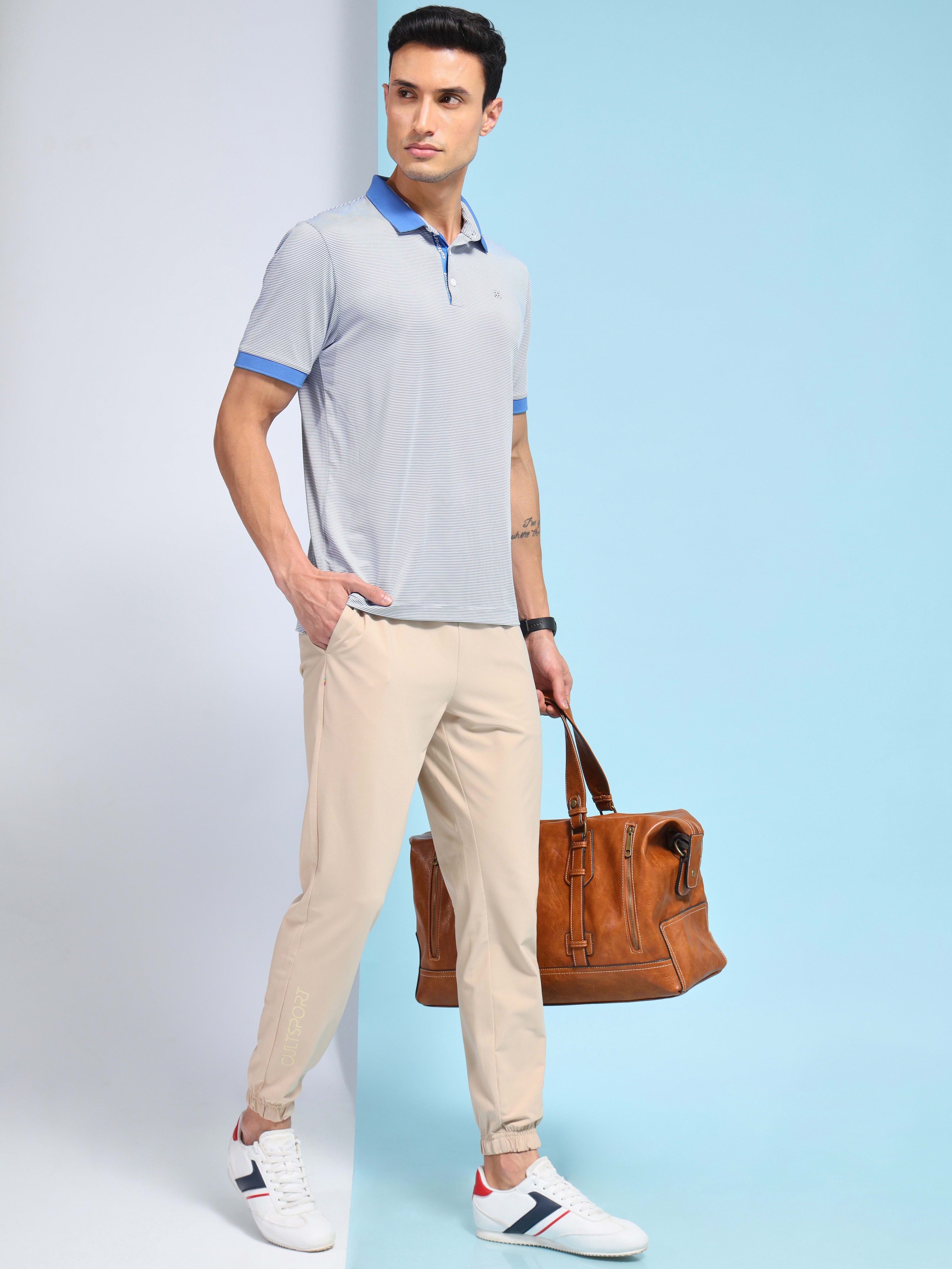 Striped Contrast Collar Polo T-shirt