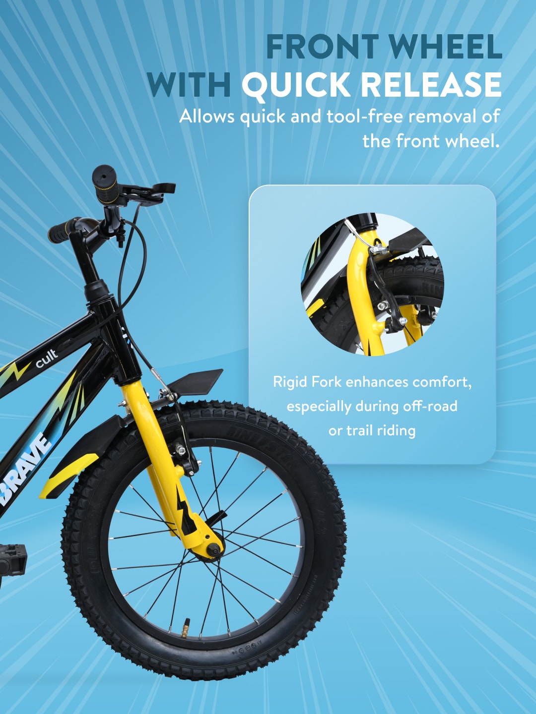 Brave 16T Black Steel Kids Bike with Single Wall Rim, Rigid Fork and Free Trainer Sessions and Cycling Event