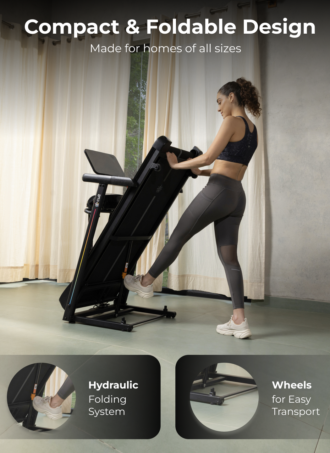 Cult SmartStrideCorePlus BLDC Motor (4HP Peak) Treadmill with Massager | Max Weight: 120kg | 15 Level Auto Incline (with 6 months extended warranty)