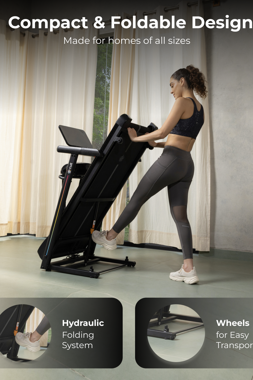 Cult SmartStrideCorePlus BLDC Motor (4HP Peak) Treadmill with Massager | Max Weight: 120kg | 15 Level Auto Incline (with 6 months extended warranty)