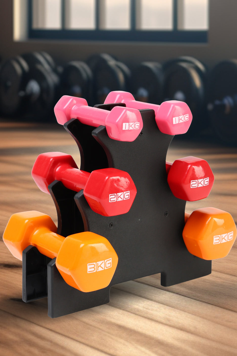 Cult Vinyl Dumbbells Combo for Gym Exercise (1kg + 2kg + 3kg Set) 12kg | Dumbbell With Stand