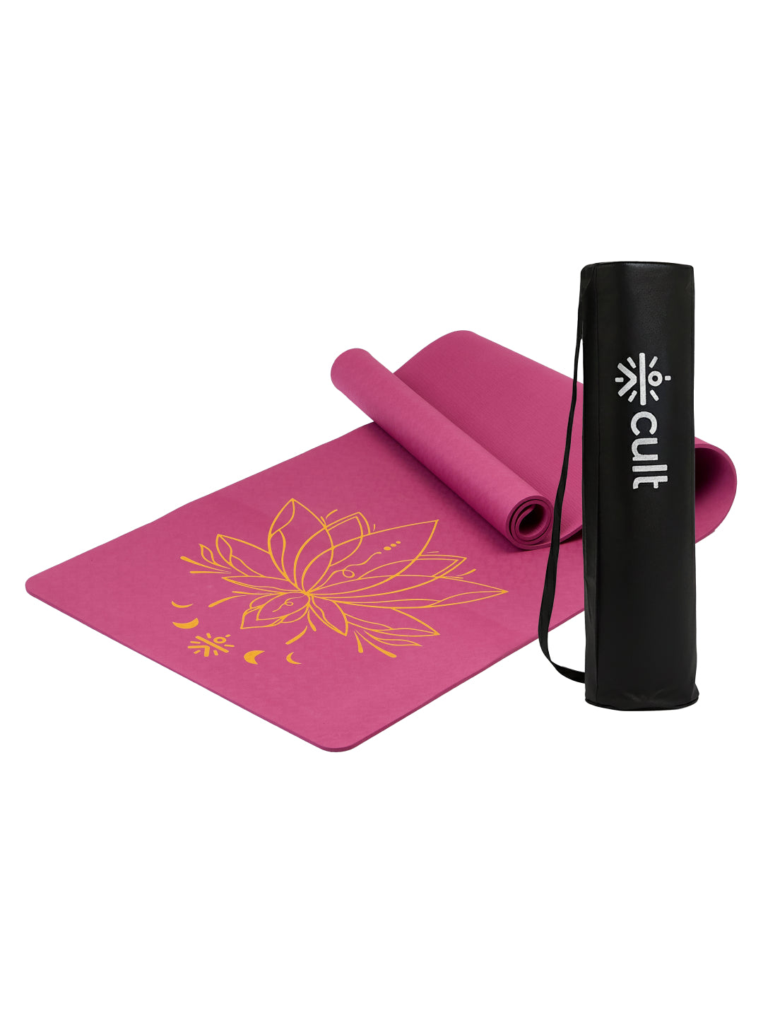 CULT TPE Yoga Mat 6mm with Carry Bag & Strap Eco-Friendly, Non-Slip, Lightweight & Durable Exercise Mat for Yoga, Pilates, Meditation & Home Workouts Purple Lotus Print
