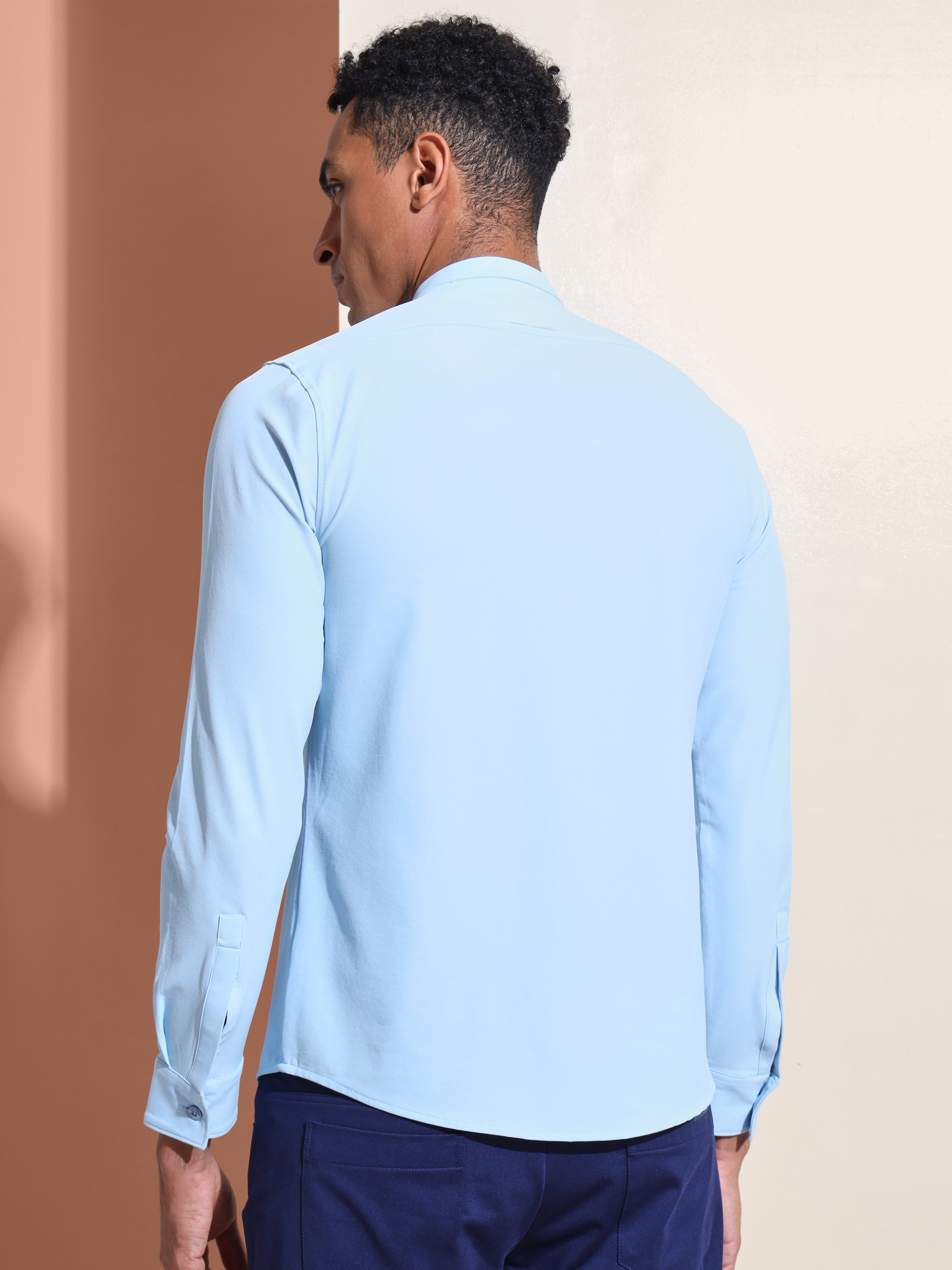 Slim Fit Band Collar Solid Shirt