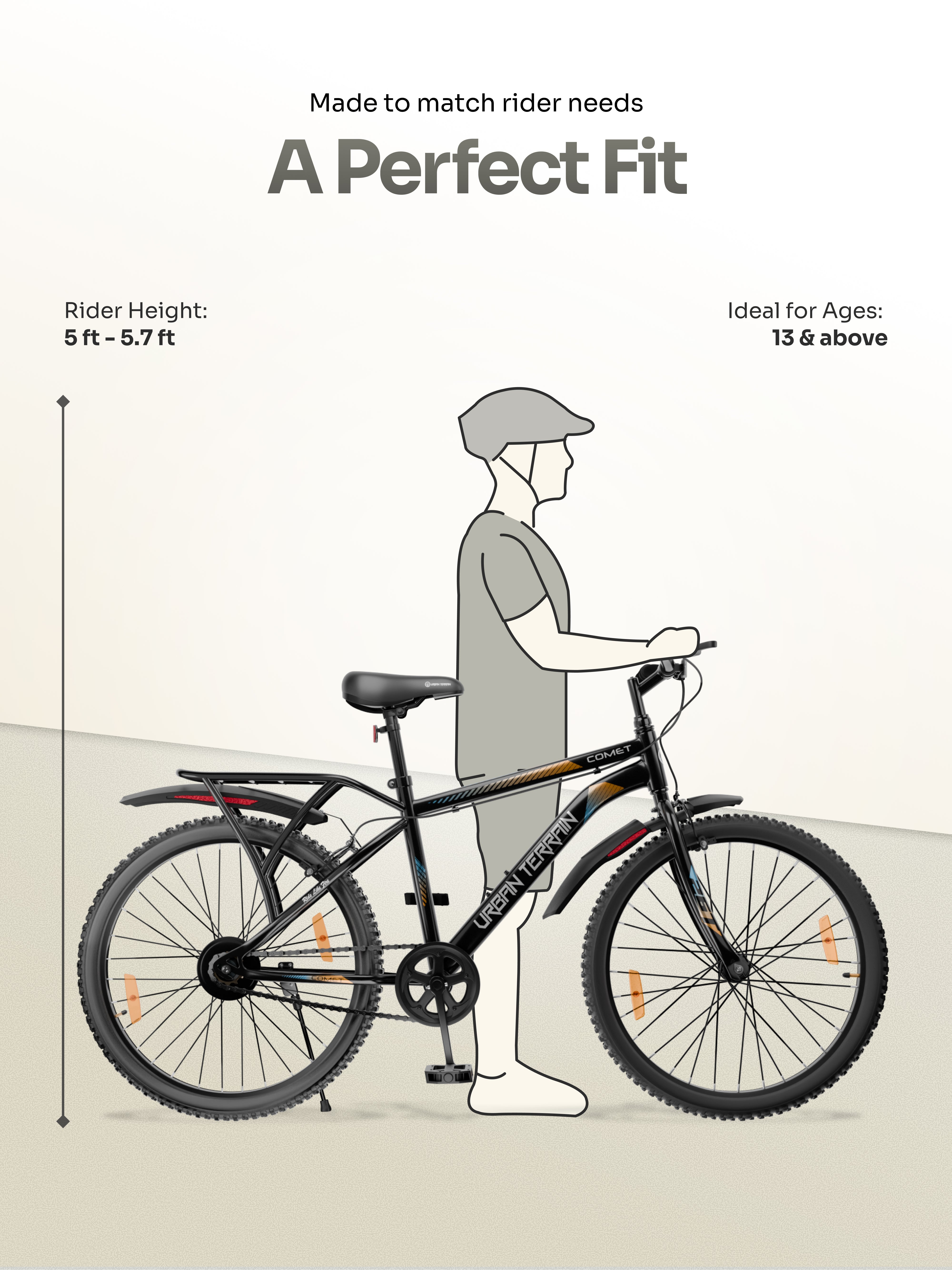 Urban Terrain Comet 26T Single Speed Steel Mountain Bike with Inbuilt Carrier (Black)