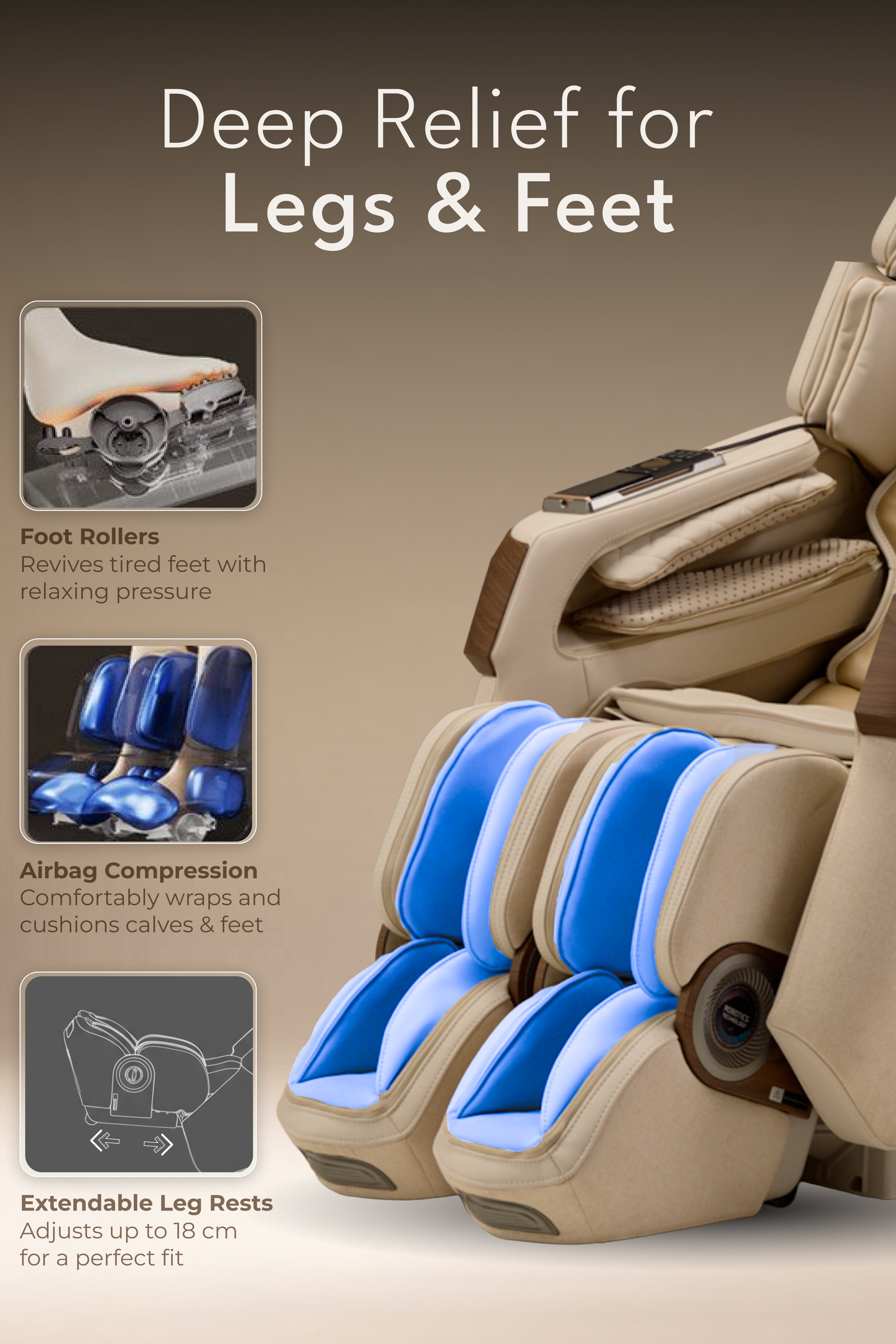 CULT Riviera Advanced 4D Massage Chair with Rovo Walking Technology | Extended SL Track | Zero Gravity | 23 Auto Modes | 6 Massage Techniques | Back & Leg Heating