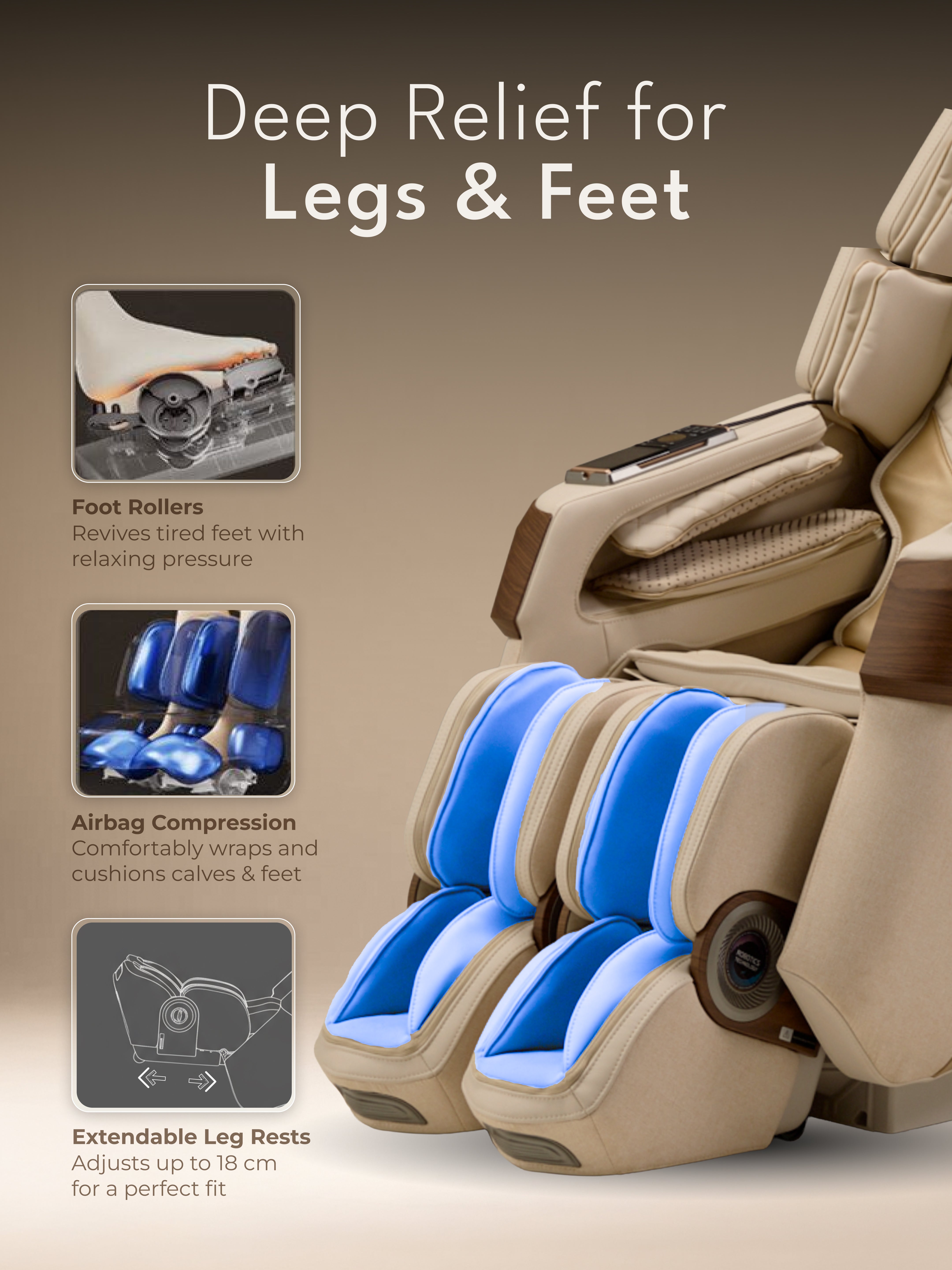 CULT Riviera Advanced 4D Massage Chair with Rovo Walking Technology | Extended SL Track | Zero Gravity | 23 Auto Modes | 6 Massage Techniques | Back & Leg Heating