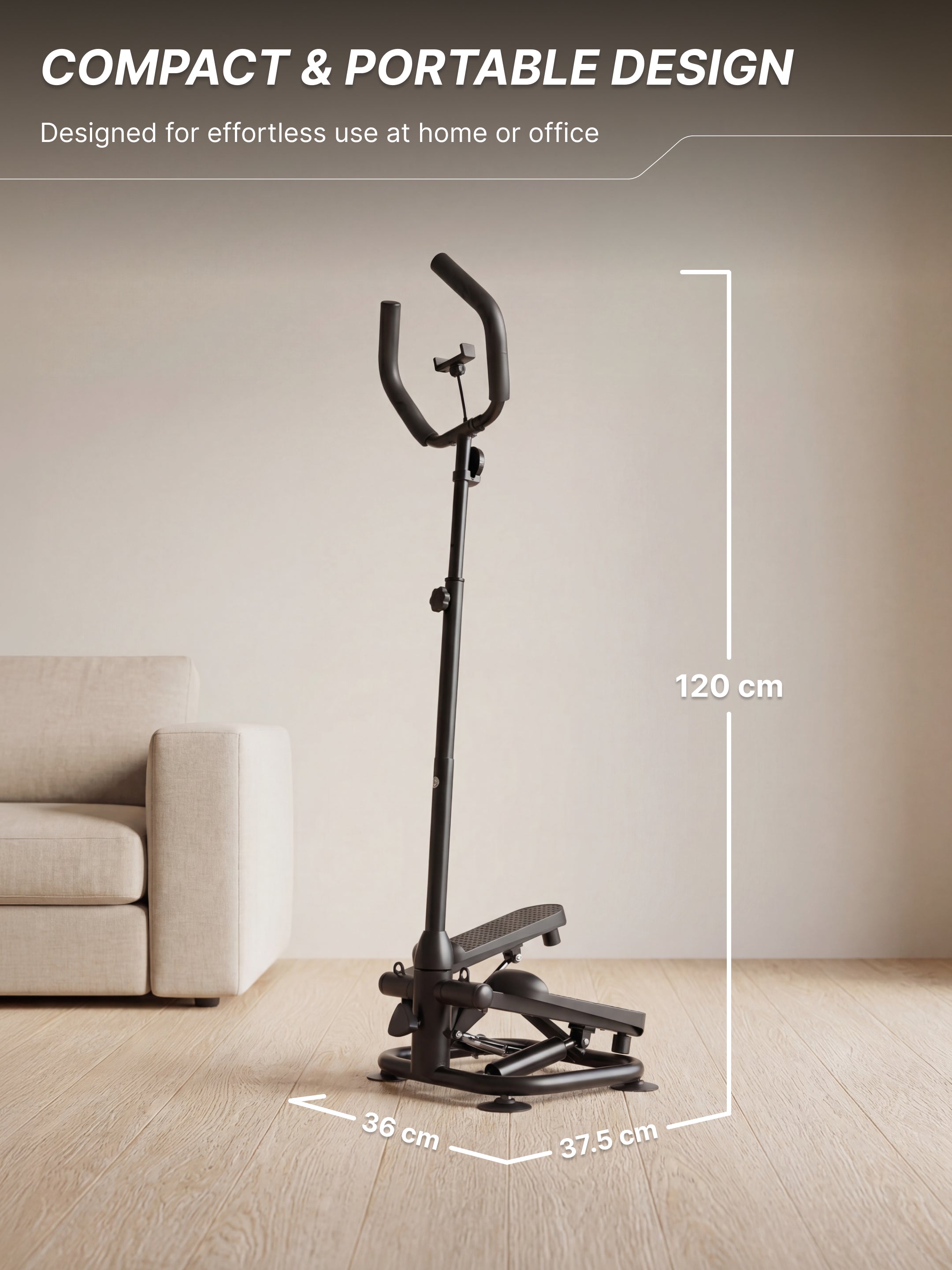 Fikit by Cult Mini Stepper with Handle | Anti-Slip Wide Pedals | Versatile Home Exercise Machine | Sturdy Design | Compact for Home Workout - Black
