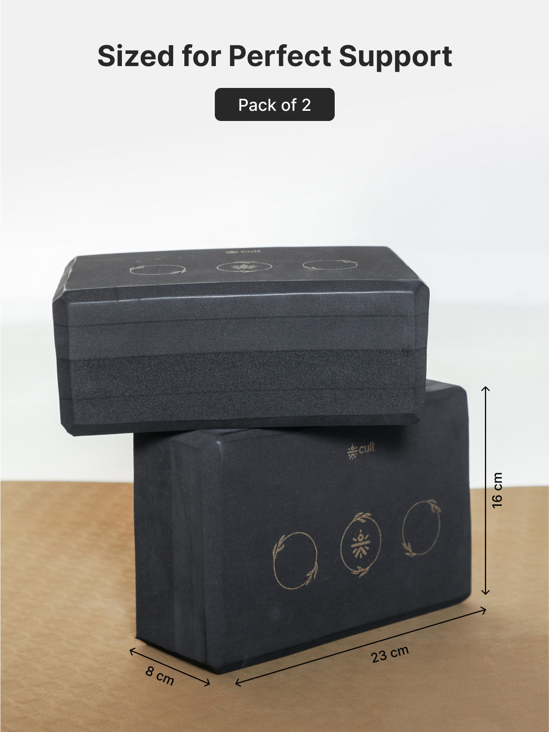 Pack of 2 EVA Yoga Blocks 80mm Black – Non-Toxic, Anti-Skid & Durable