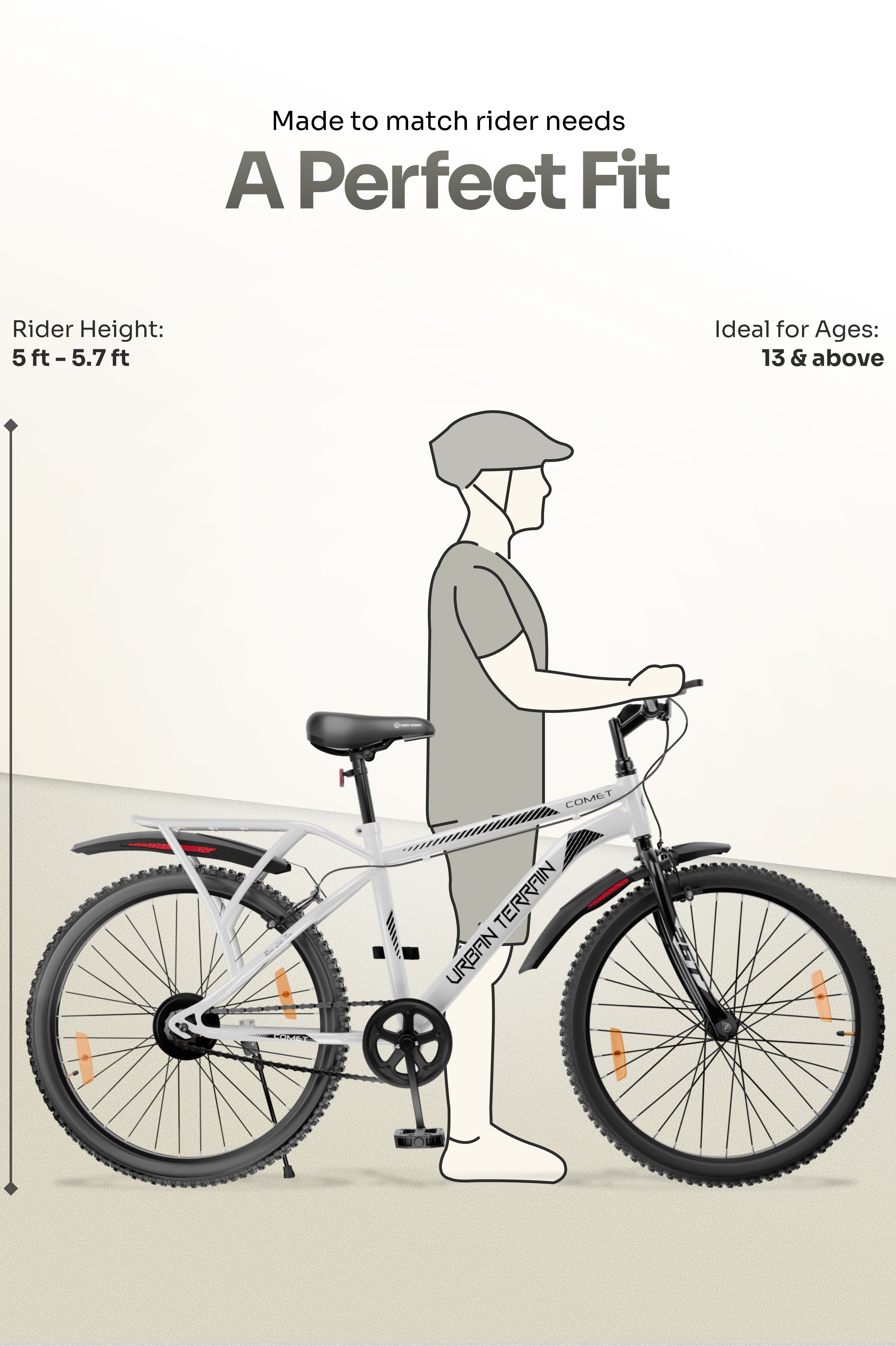 Urban Terrain Comet 26T Single Speed Steel Mountain Bike with Inbuilt Carrier (White)