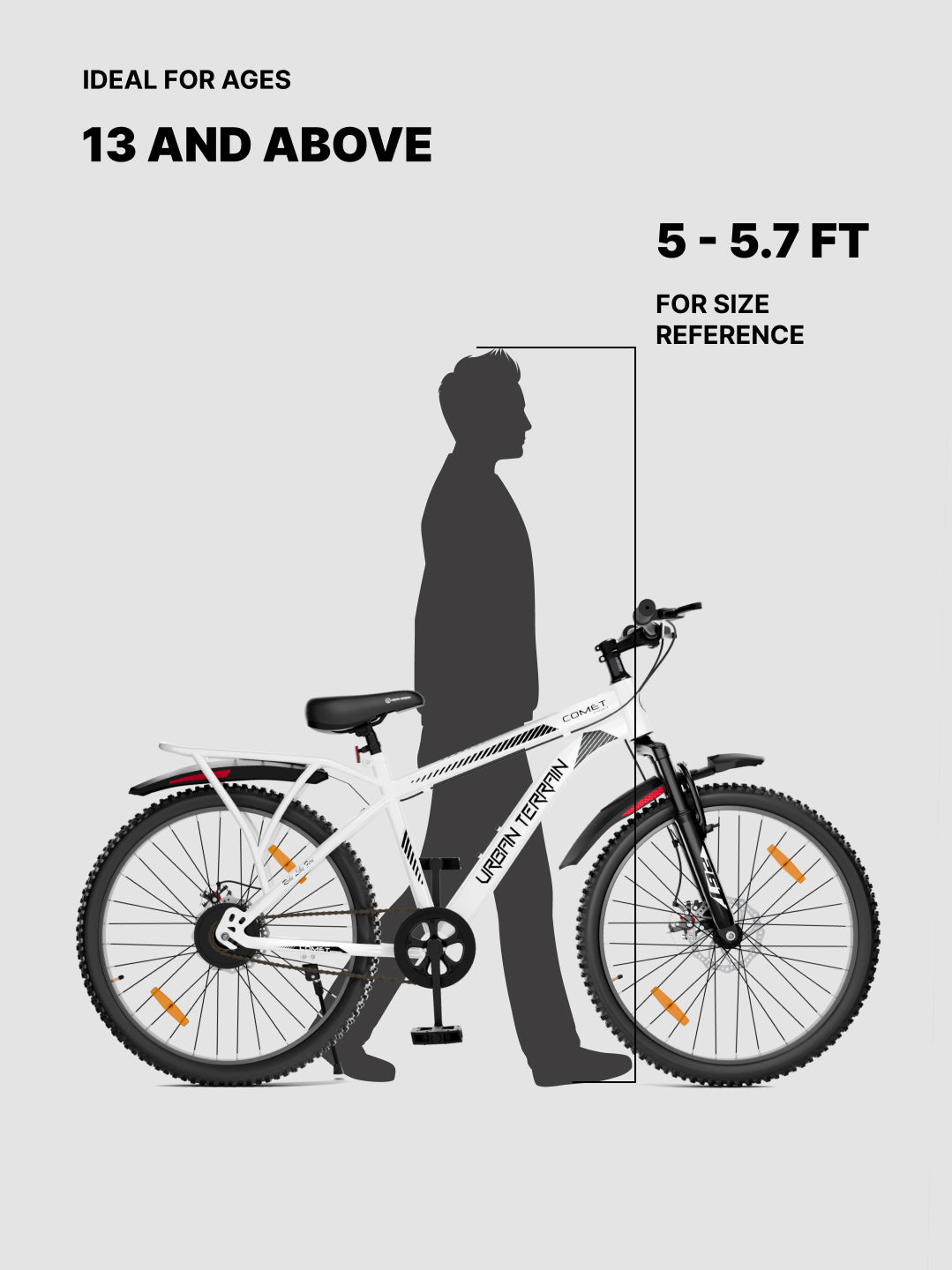 Urban Terrain Comet Pro 26T Single Speed Steel Mountain Bike with Front Suspension & Dual Disc Brakes (White)