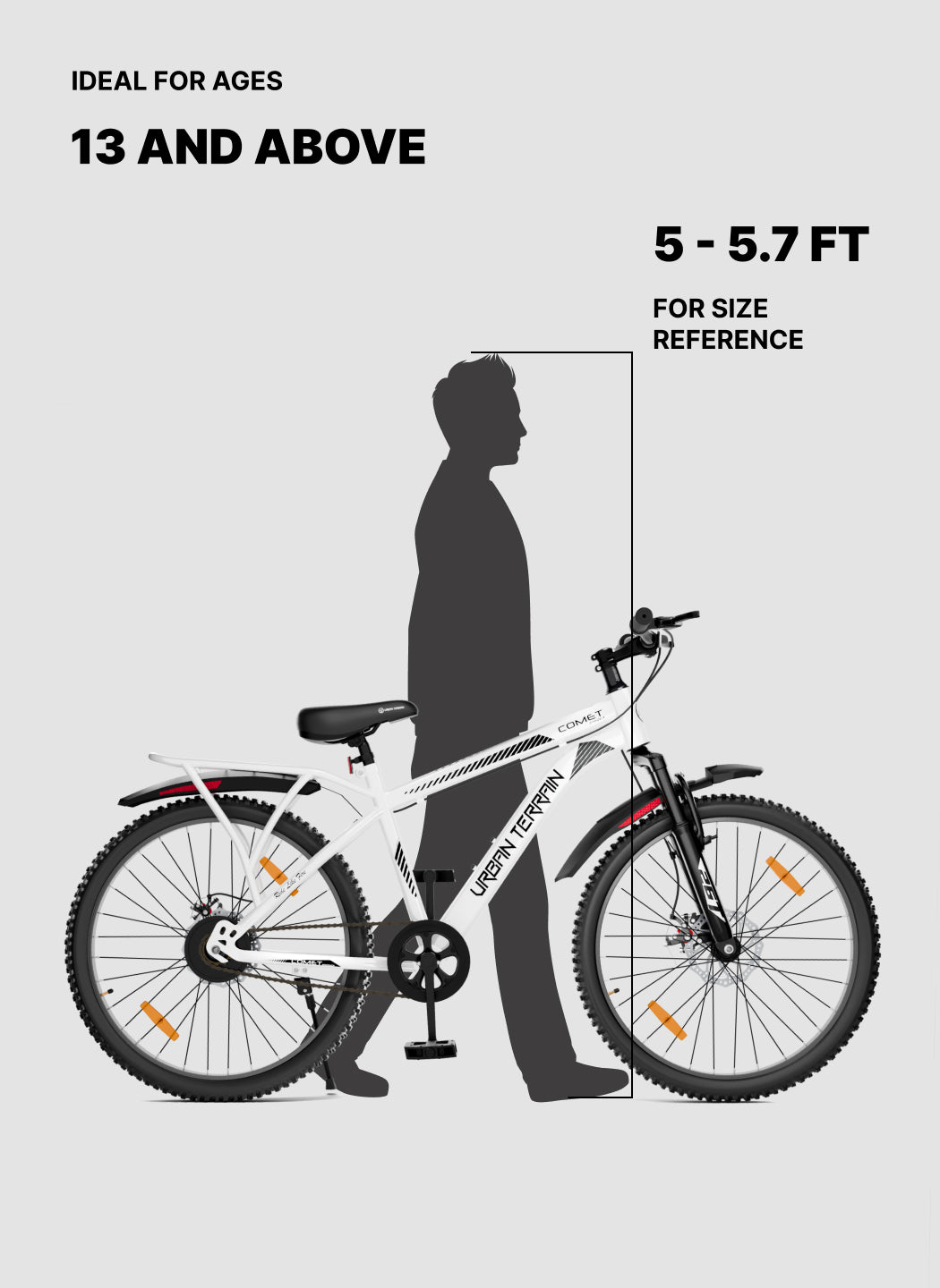 Urban Terrain Comet Pro 26T Single Speed Steel Mountain Bike with Front Suspension & Dual Disc Brakes (White)