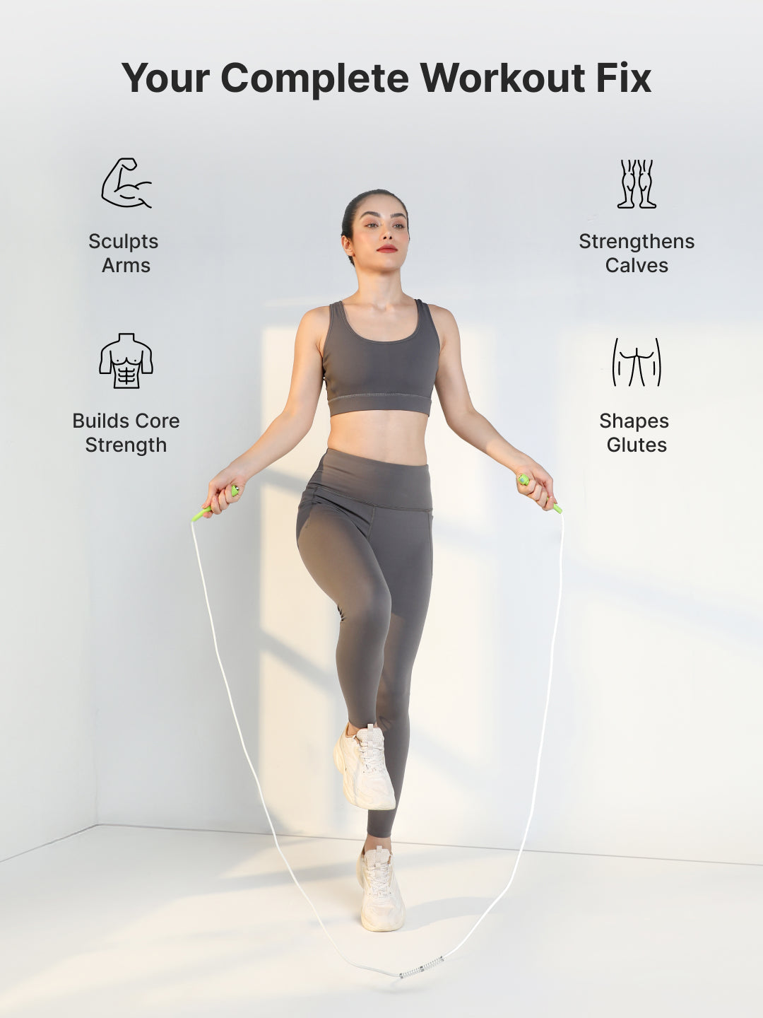 Pencil Skipping Rope for Gym & Home Exercise – Adjustable, Tangle-Free – White