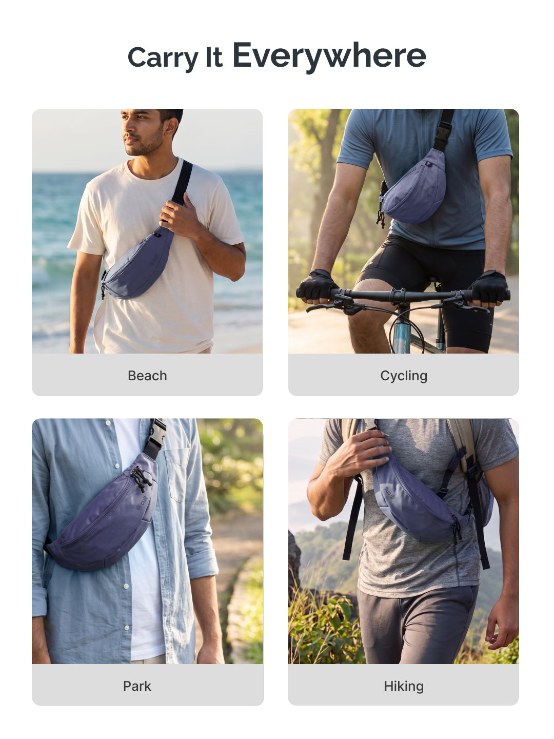 Cult Waist Bag for Men & Women, Compact Fanny Pack with Dual Compartments, Adjustable Strap, Water-Repellent Travel, Running & Everyday Carry Bag – Slate Blue
