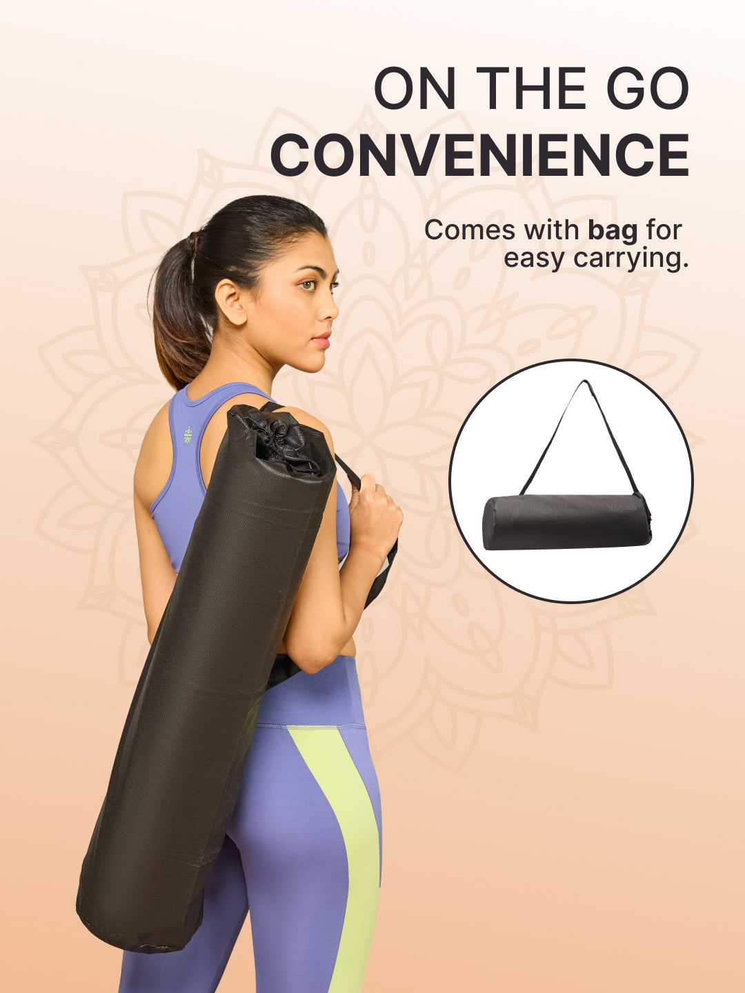 TPE 8mm Alignment Yoga Mat Brick with Carry Bag & Yoga Belt Black
