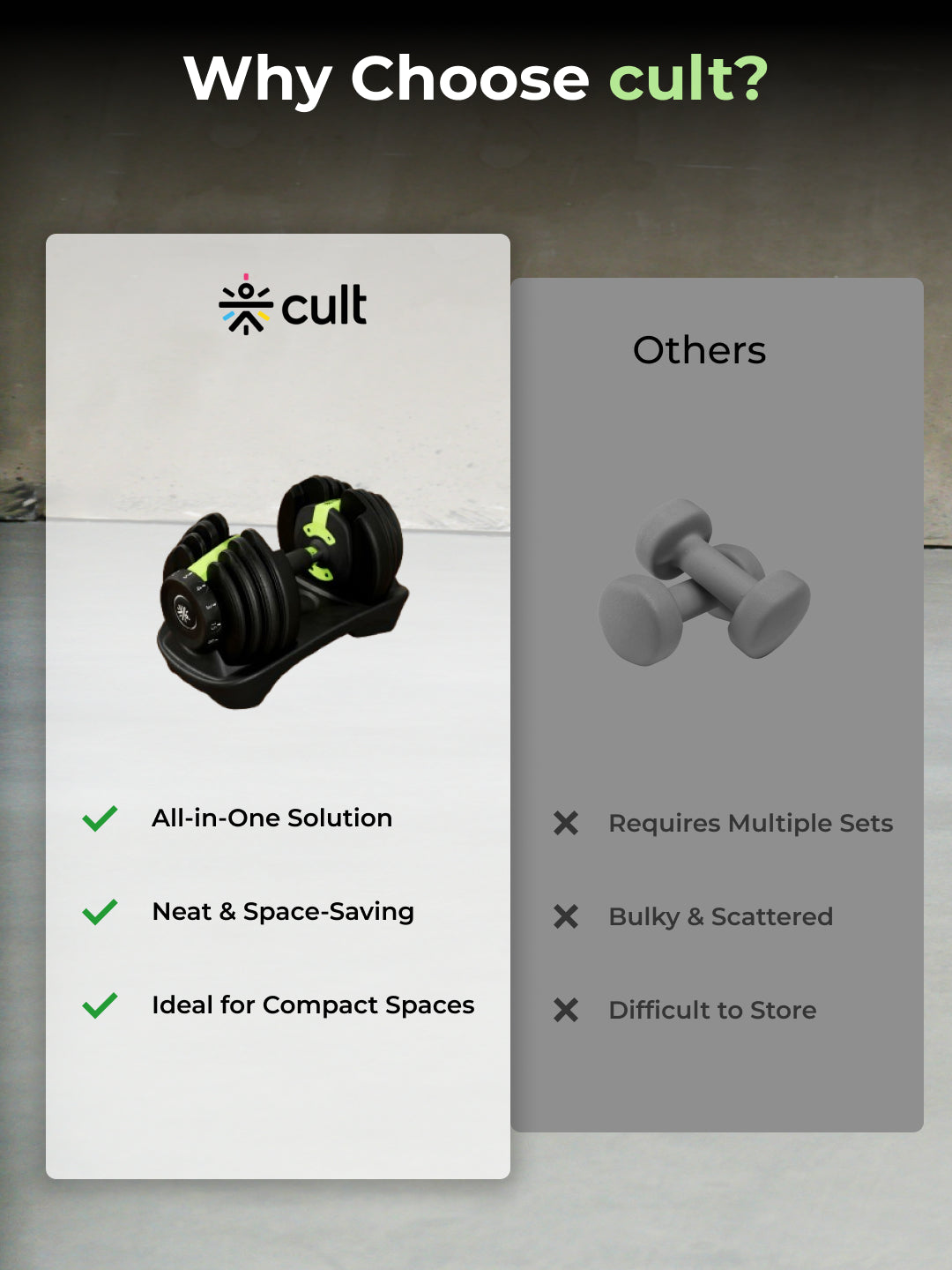 Cult 16kg (Pair) Adjustable Dumbbell | 12 Weight Options (1.5kg-16kg) | Quick Weight Adjustment Dial | Non-Slip Compact Home Gym Dumbbell - Black