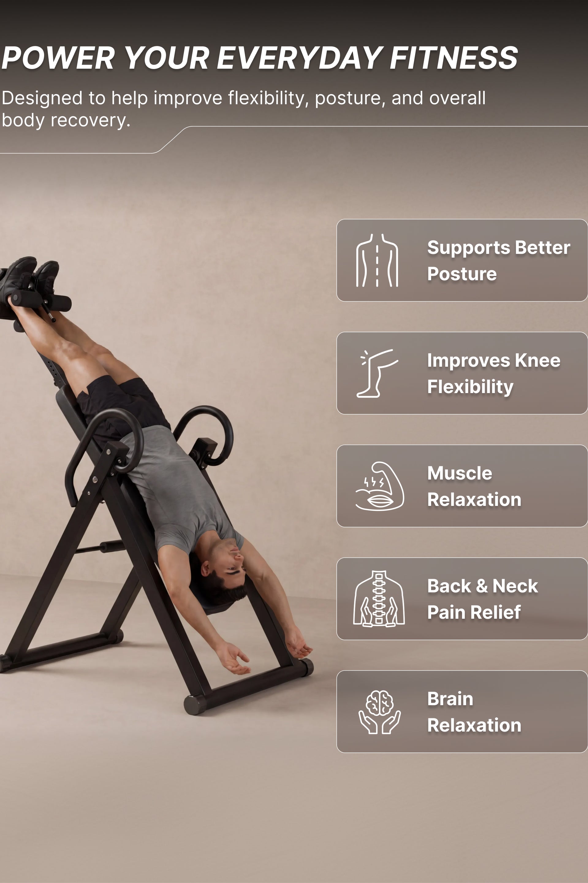 Fitkit by cult Inversion Table | 4 Inversion Positions | 120 Kg Weight Support | Adjustable Height | Safety Belt & Ankle Locking System | Back Stretching & Spine Decompression Equipment | Foldable Compact Home Fitness Tool
