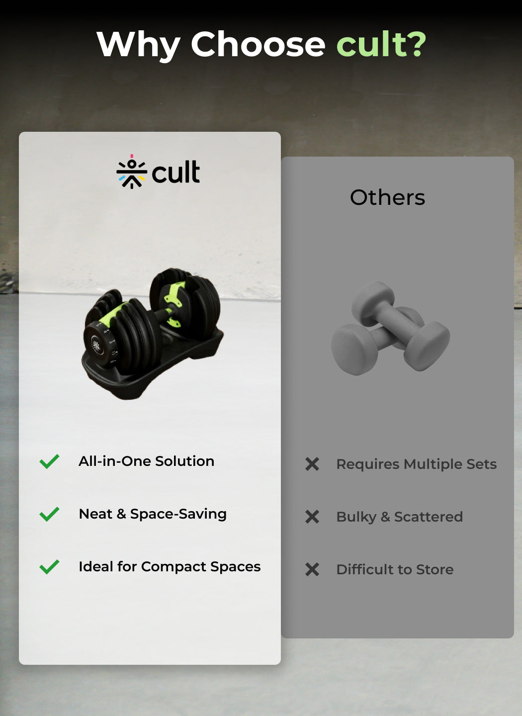 Cult 16kg Adjustable Dumbbell | 12 Weight Options (1.5kg-16kg) | Quick Weight Adjustment Dial | Non-Slip Compact Home Gym Dumbbell - Black