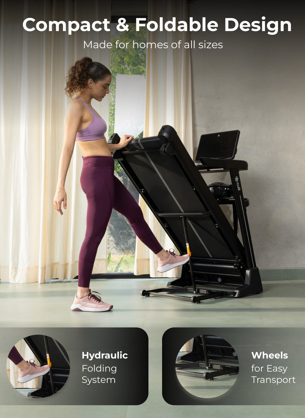 Cult SmartStrideActive BLDC Motor (5HP Peak) Treadmill with Massager | Max Weight: 130kg | 15 Level Auto Incline (with 6 Months extended warranty)