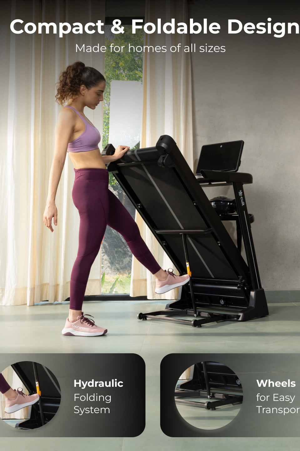 Cult SmartStrideActive BLDC Motor (5HP Peak) Treadmill with Massager | Max Weight: 130kg | 15 Level Auto Incline (with 6 Months extended warranty)