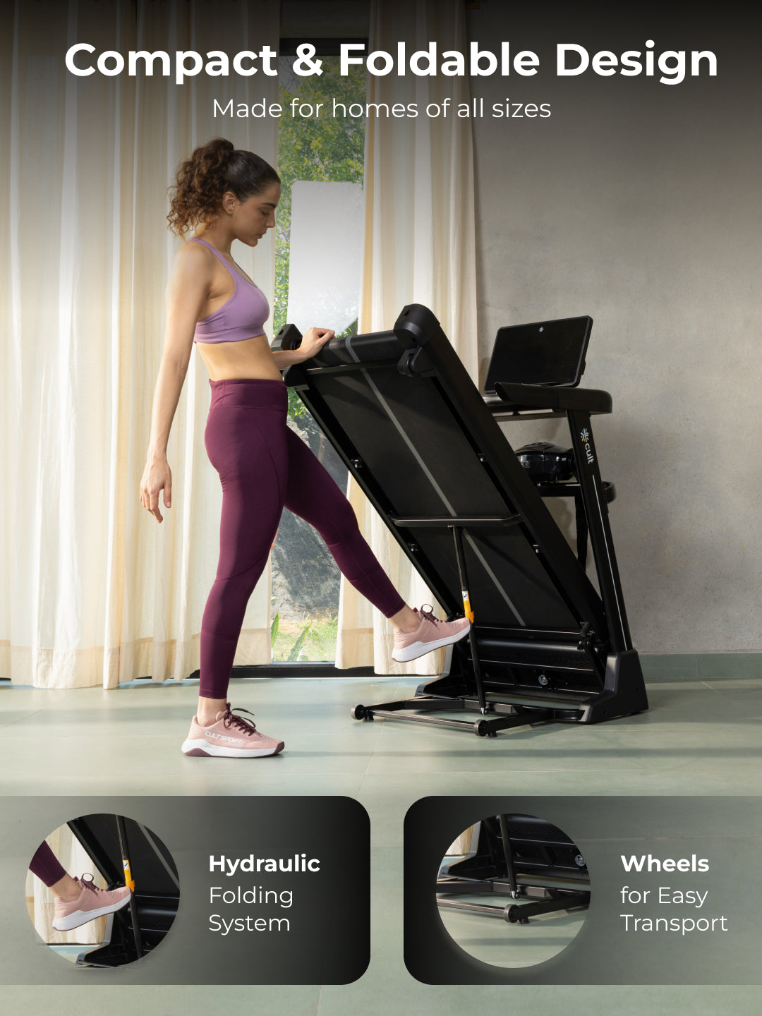 Cult SmartStrideActive BLDC Motor (5HP Peak) Treadmill with Massager | Max Weight: 130kg | 15 Level Auto Incline (with 6 Months extended warranty)