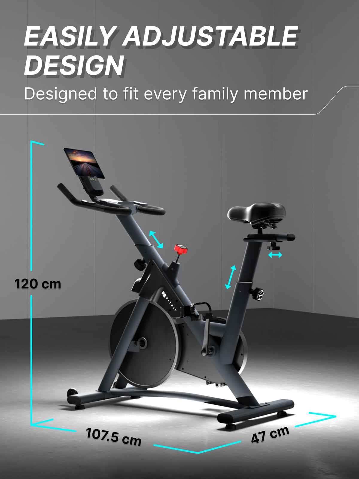 Fitkit by Cult FK7004 Premium Magnetic Spin Bike | 130kg Support | Stepless Resistance & 8kg Flywheel | LCD Display with Heart-Rate Tracking | Tablet Holder | Smooth & Silent Ride for Home Fitness (with 6 Months Extended Warranty)