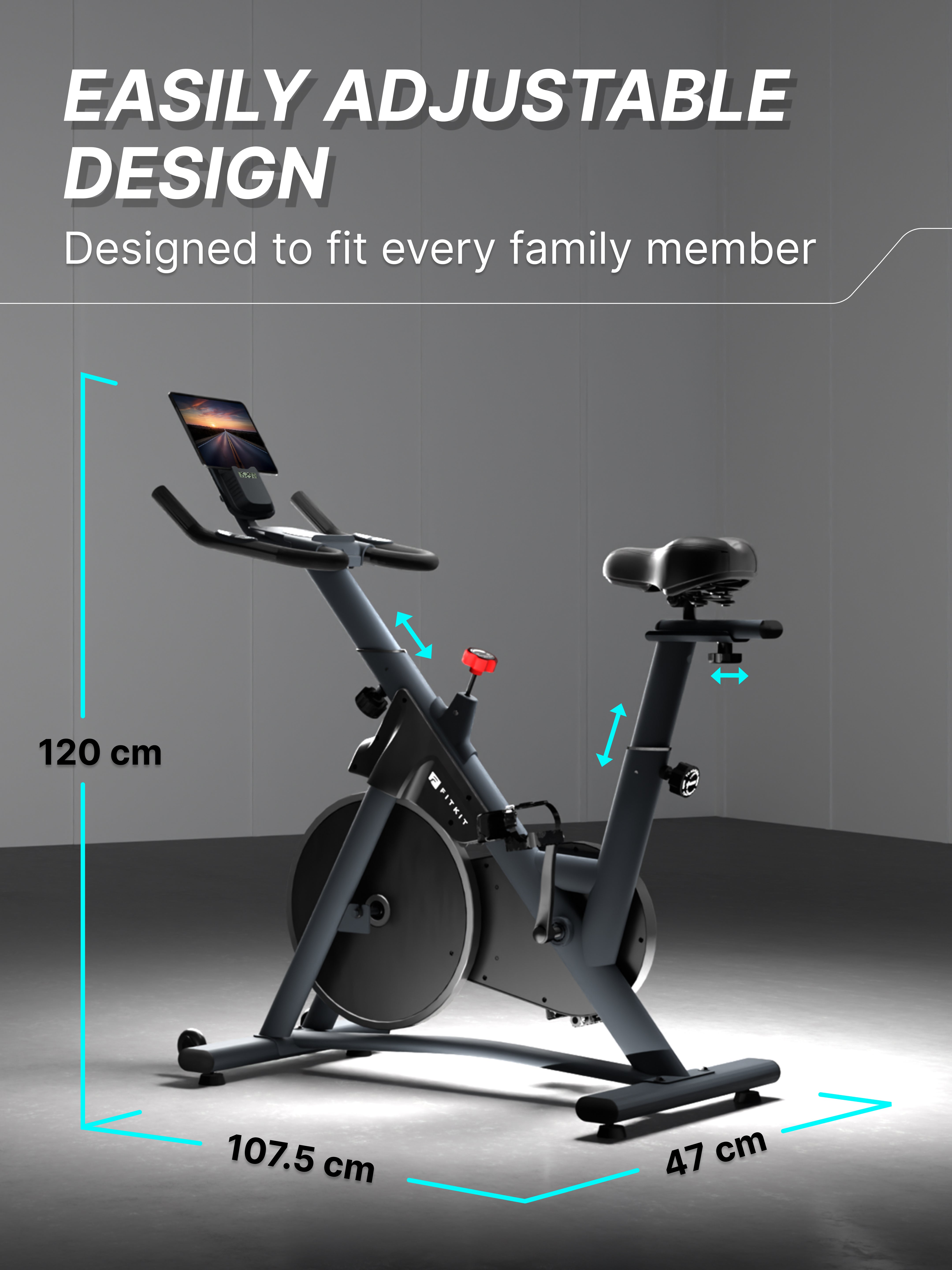 Fitkit by Cult FK7004 Premium Magnetic Spin Bike | 130kg Support | Stepless Resistance & 8kg Flywheel | LCD Display with Heart-Rate Tracking | Tablet Holder | Smooth & Silent Ride for Home Fitness