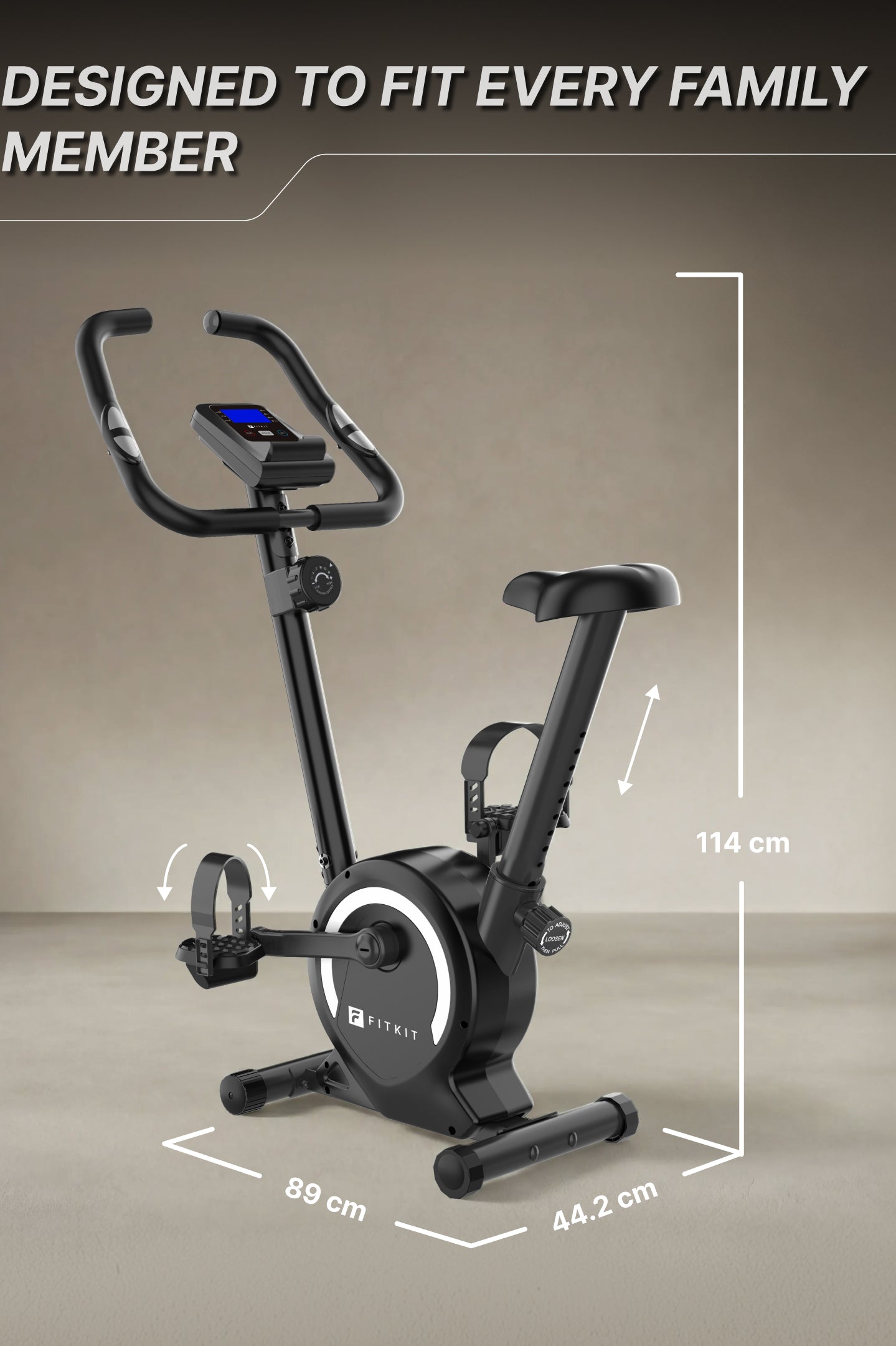 Fitkit by Cult Upright Exercise Bike 6 Kg Flywheel & 130 Kg Weight Support with Adjustable Cushioned Seat | 16-Level Magnetic Resistance | LCD Display & Tablet Holder | Suitable for Home Gym Workout