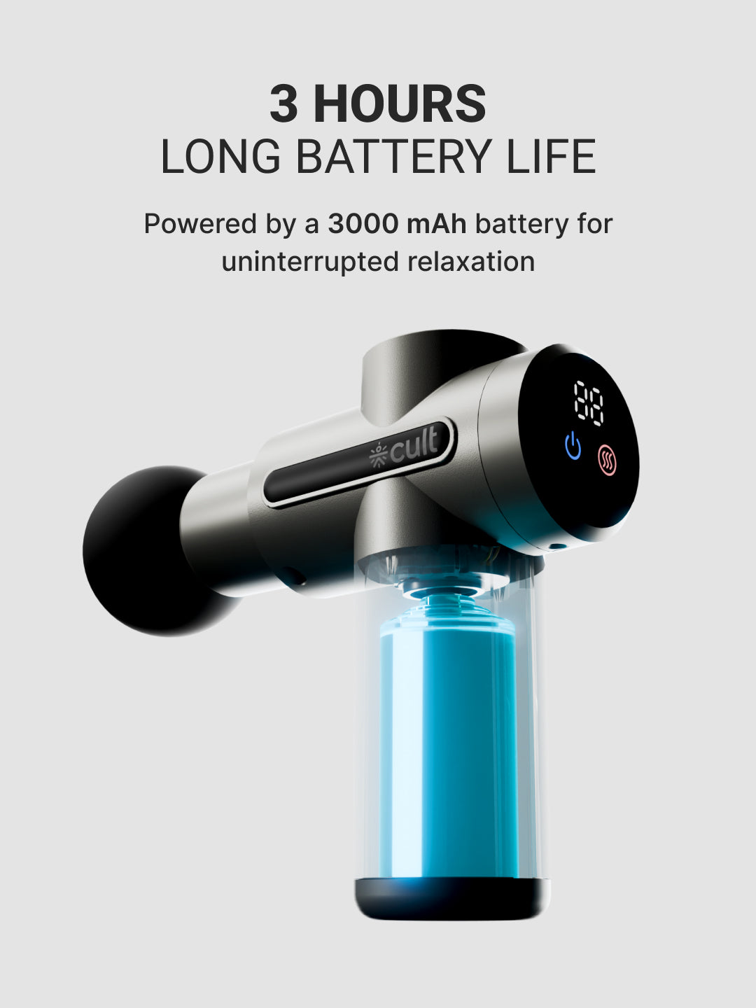 Cult Impact X, Full Body Gun Massager with Hot and Cold Therapy, 3000mAh battery, 6 Interchangeable heads, 6 Speed levels, Silicone head, Carry Pouch.