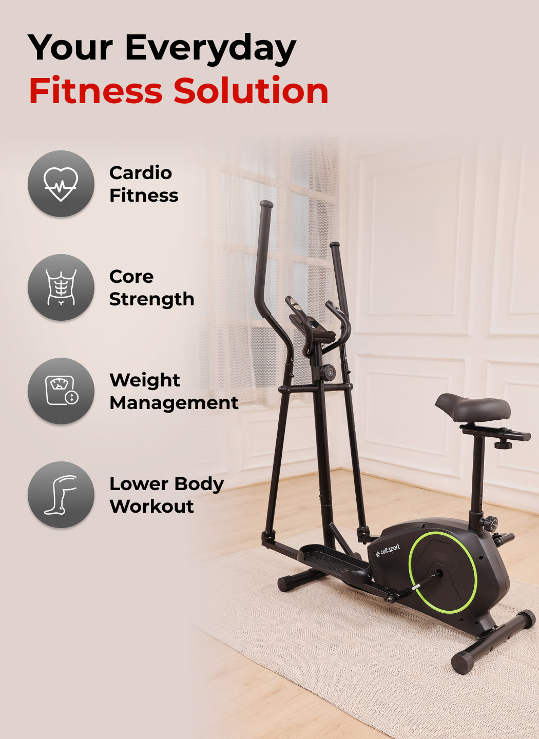 Smartcross Bern Elliptical Cross Trainer | 2kg Flywheel | Max Weight-120kg | 8 Level Magnetic Resistance (with 6 months extended warranty)