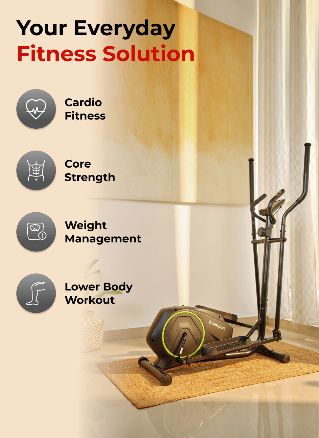 Smartcross B1 Elliptical Cross Trainer with 2kg Flywheel | Max Weight-120kg | 8 Level Magnetic Resistance (with 6 months extended warranty)