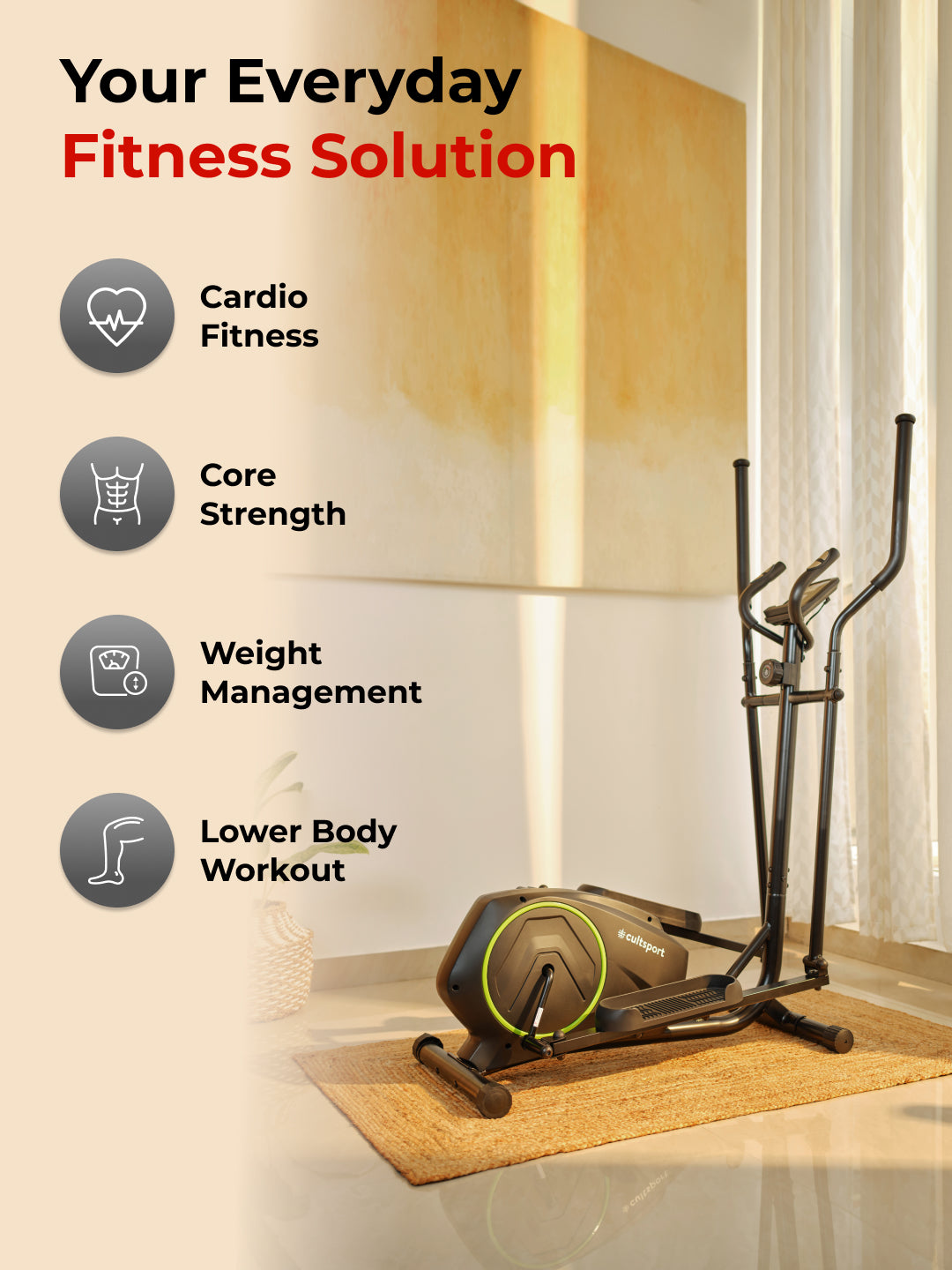 Smartcross B1 Elliptical Cross Trainer with 2kg Flywheel | Max Weight-120kg | 8 Level Magnetic Resistance (with 6 months extended warranty)