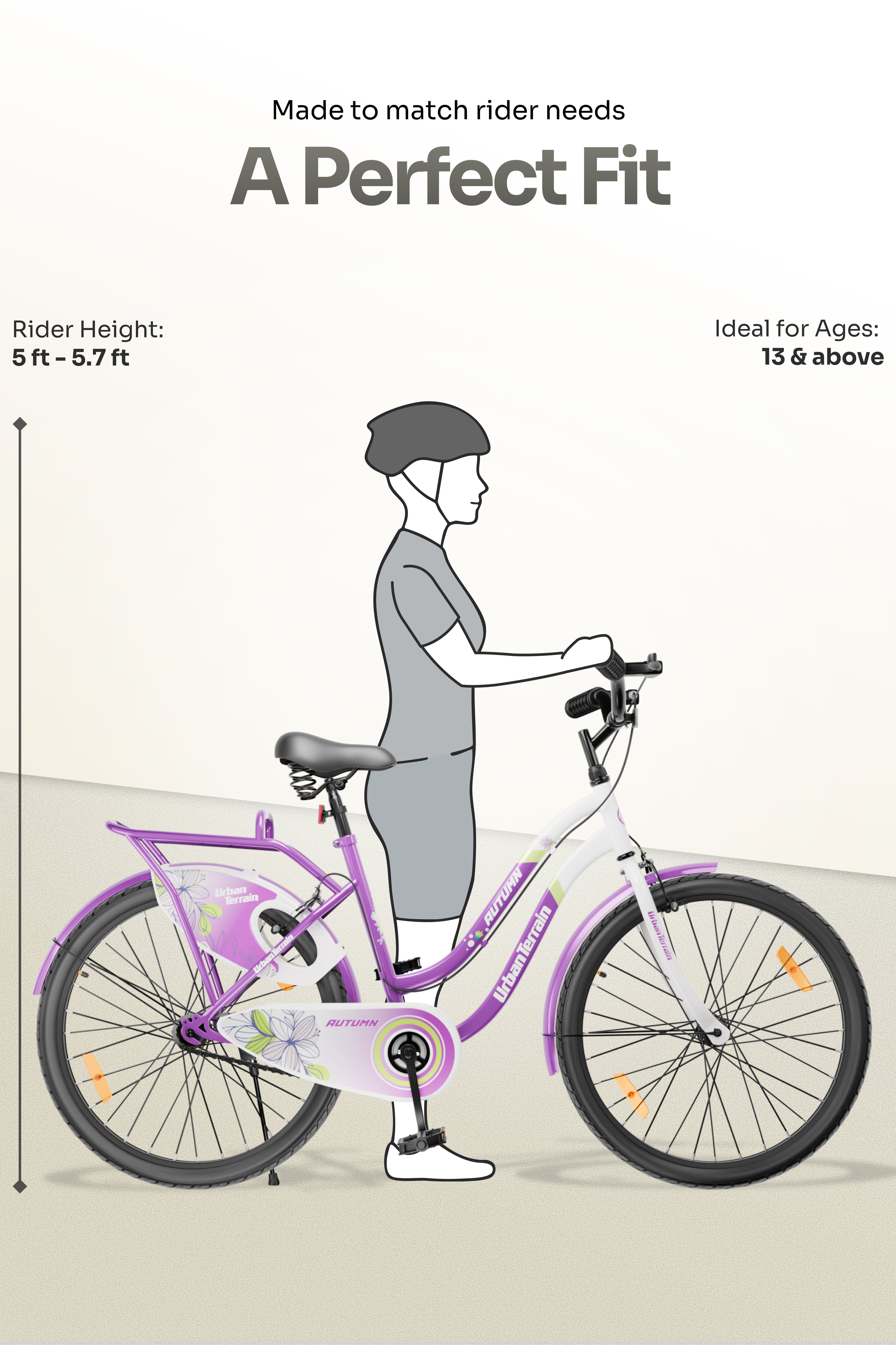 Autumn Women Cycle Steel 26 inch Tyre Single Speed With Single Wall Rim, Caliper Brakes and Rigid Fork, Voilet