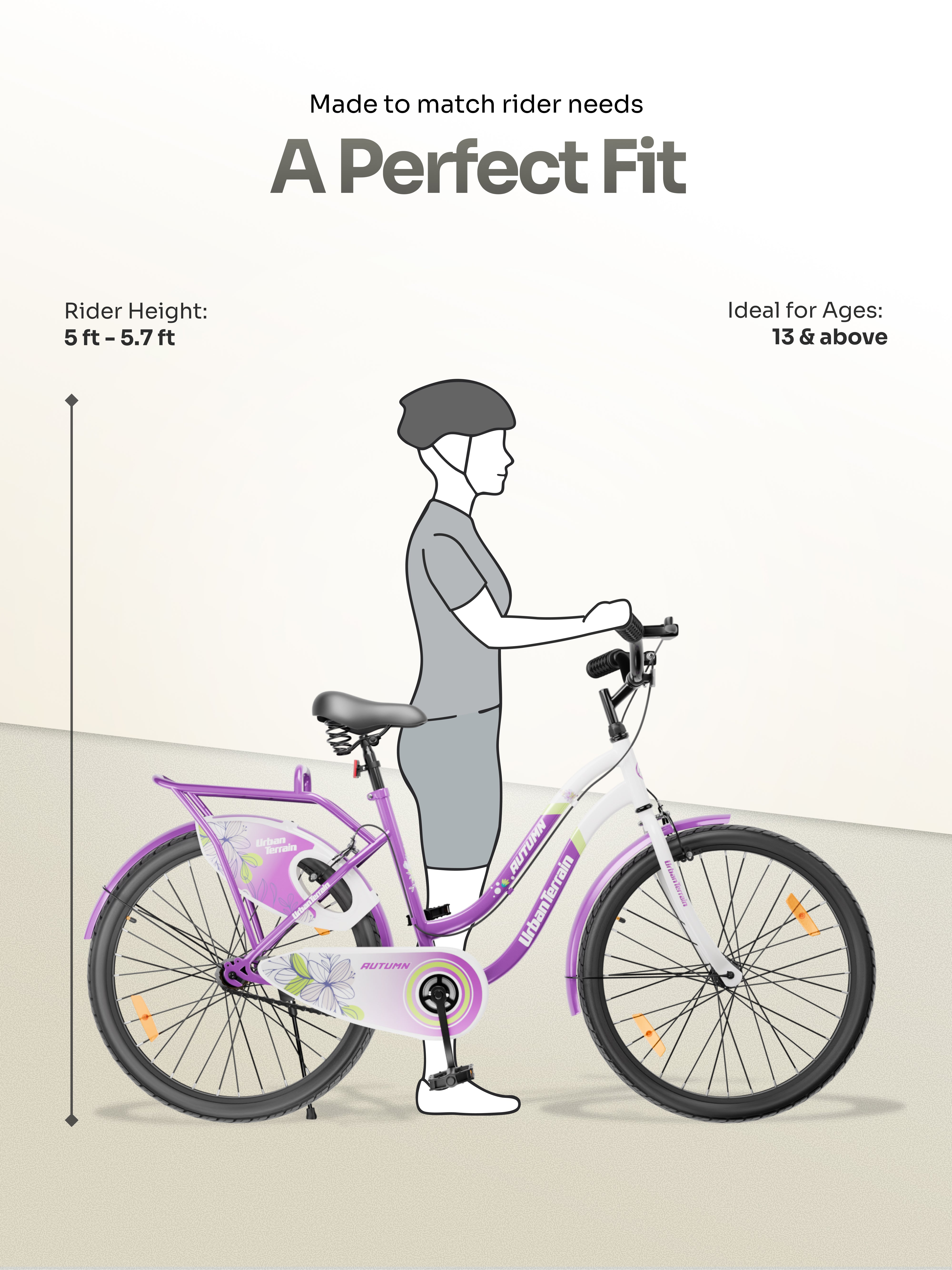 Autumn Women Cycle Steel 26 inch Tyre Single Speed With Single Wall Rim, Caliper Brakes and Rigid Fork, Voilet