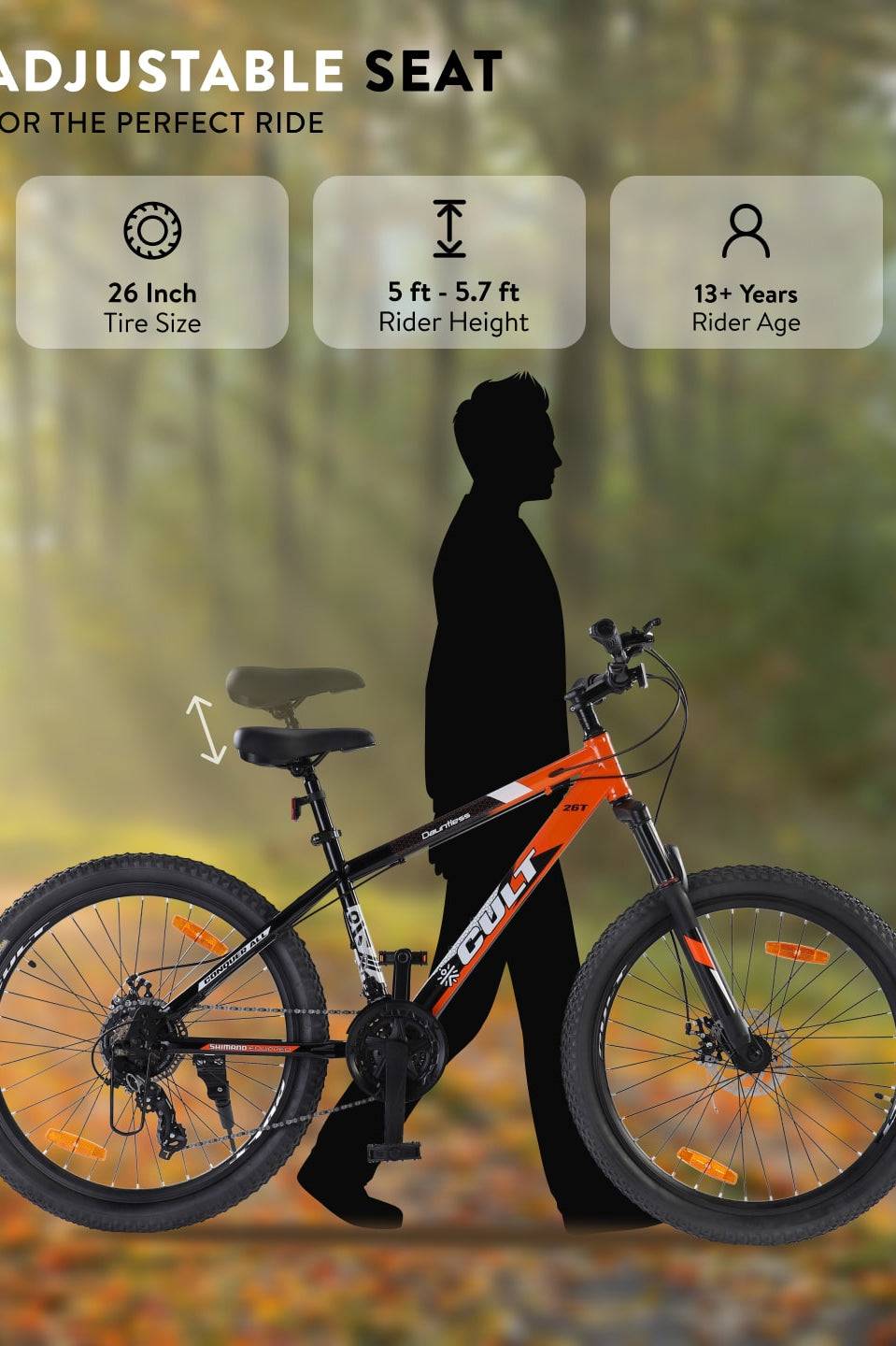 DAUNTLESS21S26TORANGEBLACK Steel 21 Speed Shimano Gear 26 inch Mountain Cycle, Dual Disc Brake, Front Suspension, Double Wall Rim