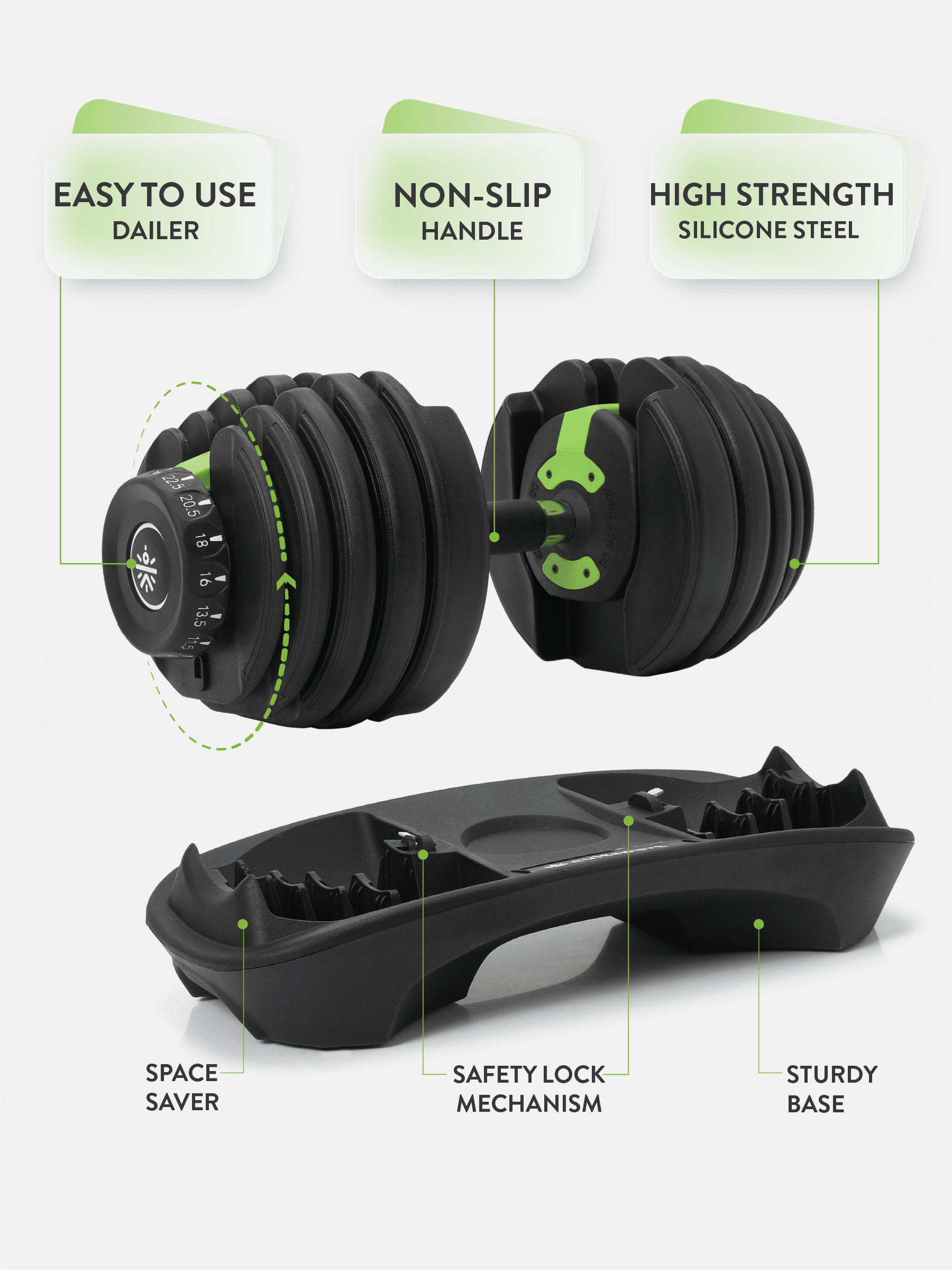24 kg Compact Adjustable Dumbbell (2.5kg to 24kg), Easy Weight Change: 15-in-1 (1 piece) (6 Months extended Warranty only on Cultsport.com)