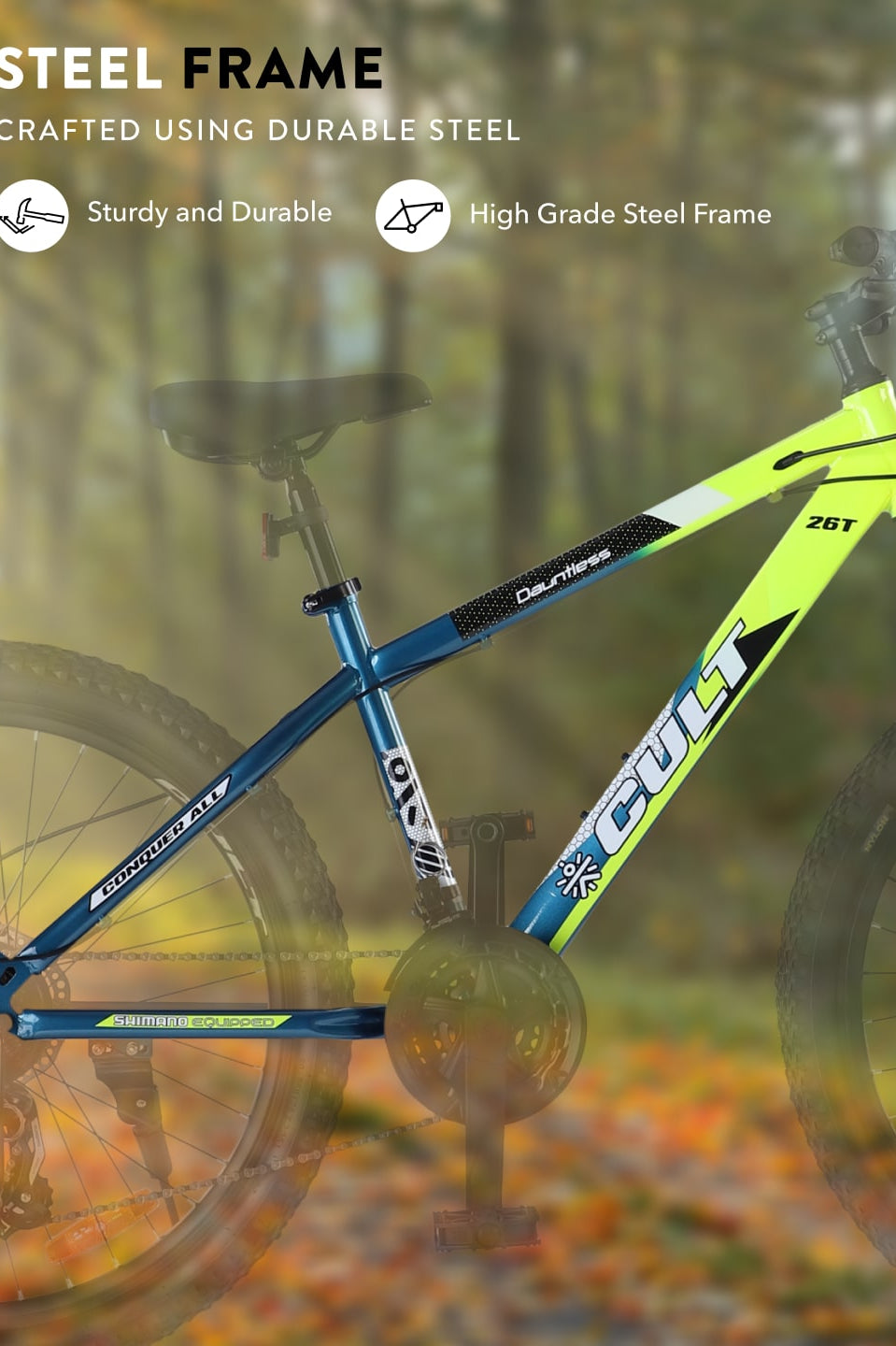 DAUNTLESS21S26TGREENBLUE Steel 21 Speed Shimano Gear 26 inch Mountain Cycle, Dual Disc Brake, Front Suspension, Double Wall Rim