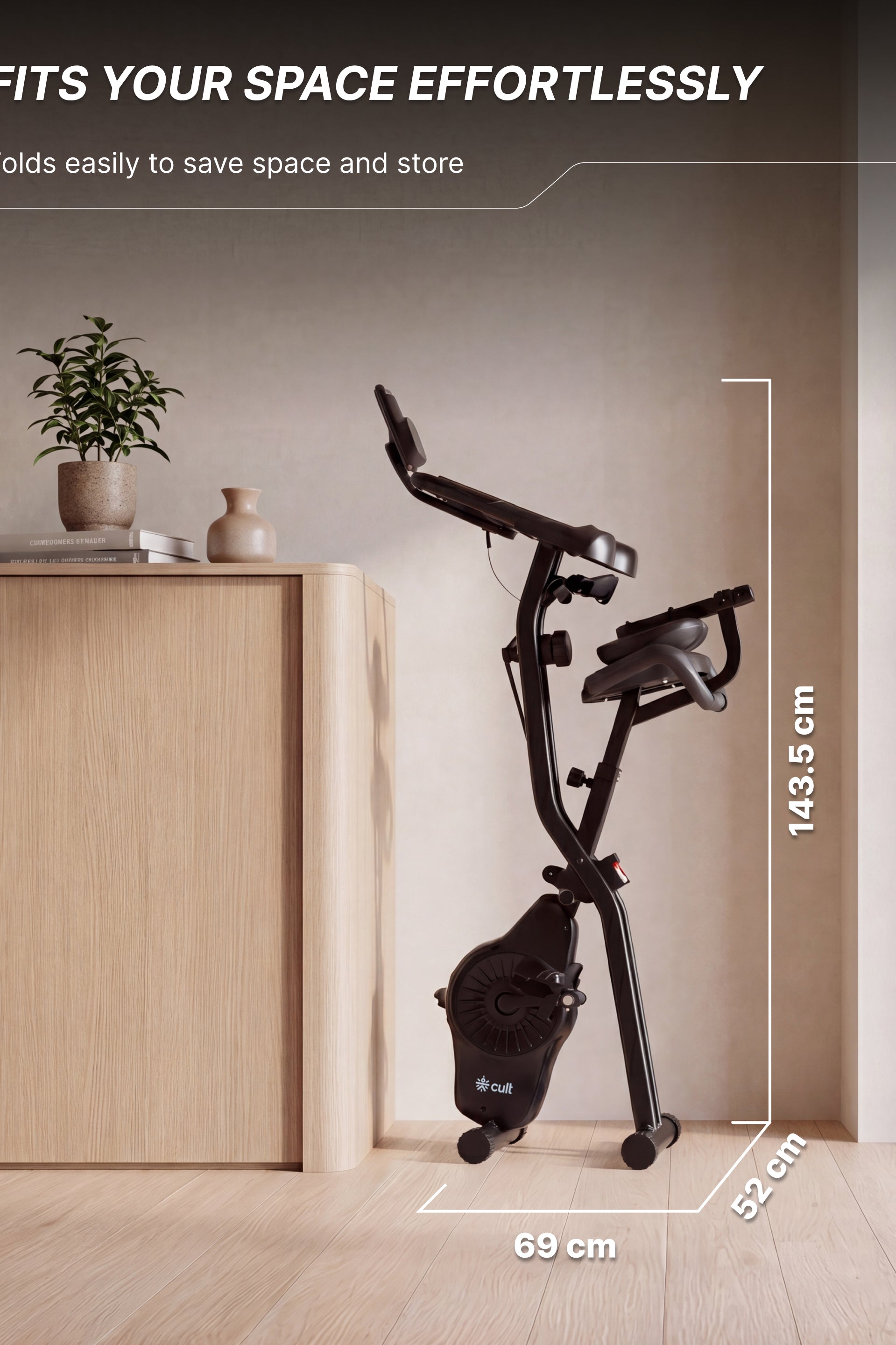 Cult X-Bike with Table | Sturdy & Stable Design | Foldable Exercise Cycle for Home | 8-Level Magnetic Resistance | Adjustable Seat | LCD Display | Laptop & Tablet Desk | 120 kg Capacity - Black