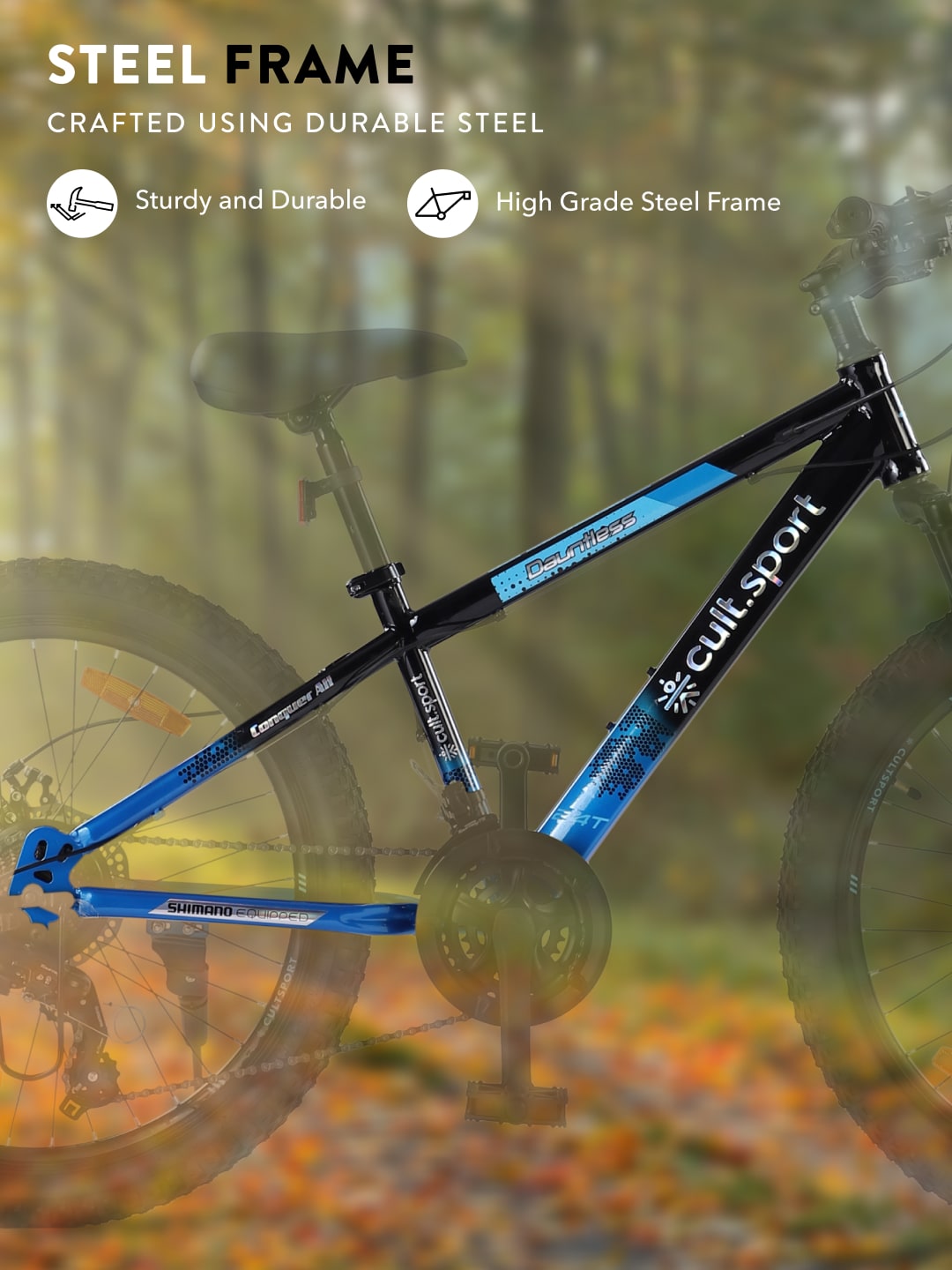 DAUNTLESS21S24TBLACKBLUE Steel 21 Speed Shimano Gear 24 inch Mountain Cycle, Dual Disc Brake, Front Suspension, Double Wall Rim