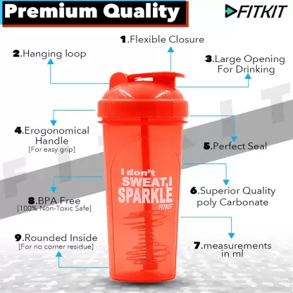 Fitkit FKSB11 Classic 700 ml Shaker (Pack of 1, Orange)