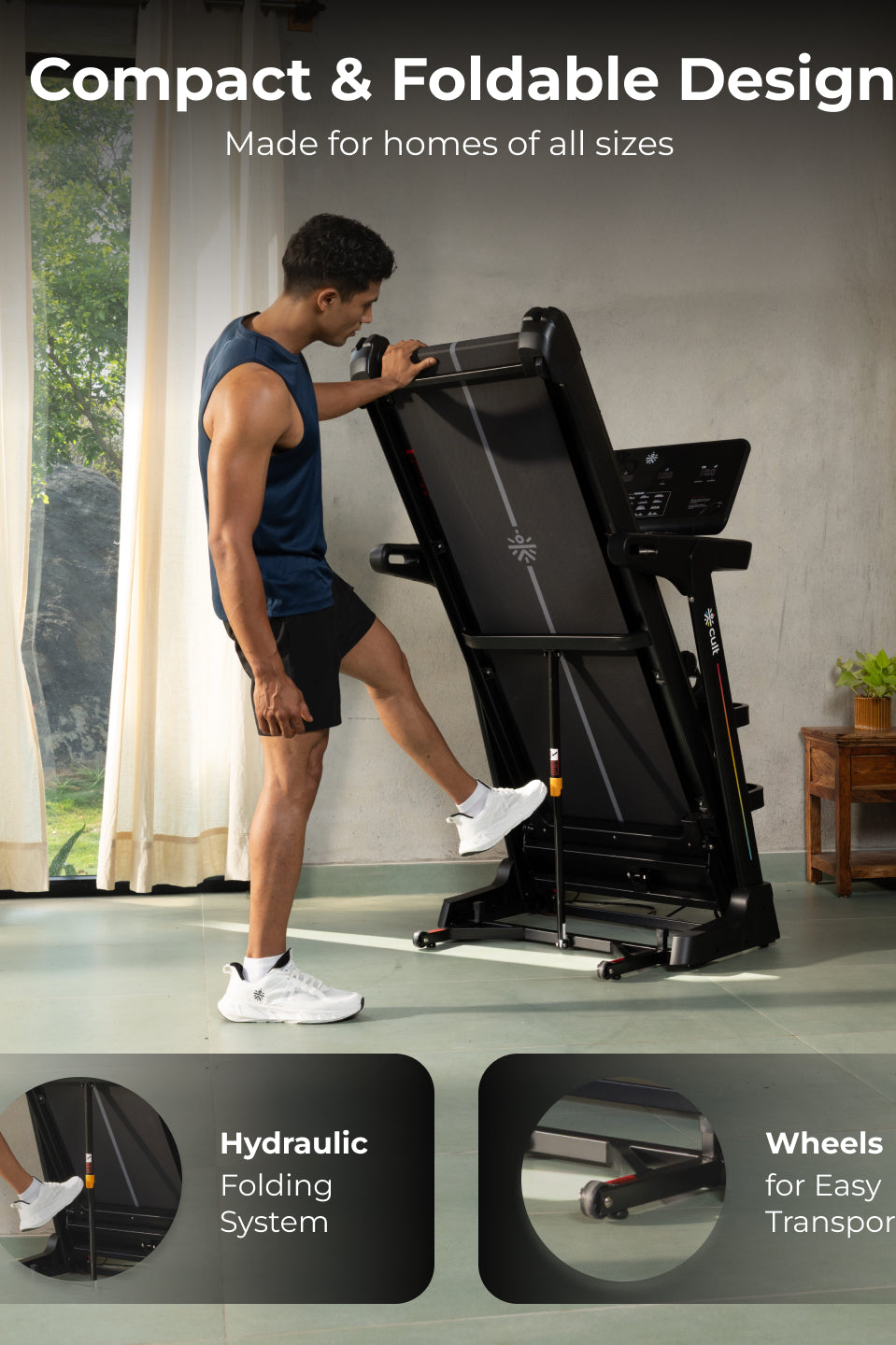 Cult SmartStridePro BLDC Motor (7HP Peak) Treadmill with Massager | Max Weight: 140kg | 18 Level Auto Incline (with 6 Months extended warranty)