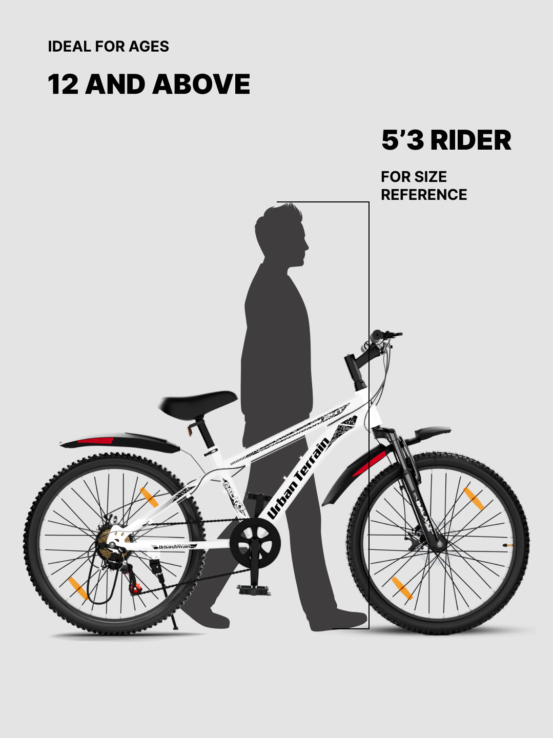 Galaxy Max Mountain Bike Steel 7 Speed Cycle 24 inch Tyre, White With Front Suspension, Single Wall Rim and Dual Disc Brakes Ideal For 4.5 ft to 5.3 ft