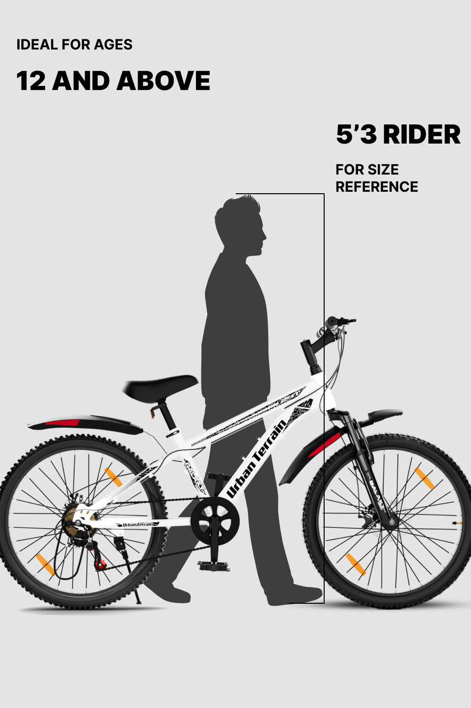 Galaxy Max Mountain Bike Steel 7 Speed Cycle 24 inch Tyre, White With Front Suspension, Single Wall Rim and Dual Disc Brakes Ideal For 4.5 ft to 5.3 ft