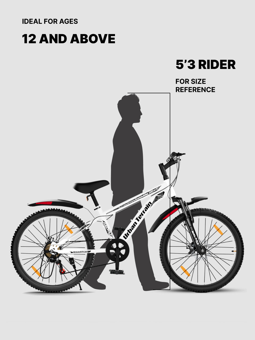 Galaxy Max Mountain Bike Steel 7 Speed Cycle 24 inch Tyre, White With Front Suspension, Single Wall Rim and Dual Disc Brakes Ideal For 4.5 ft to 5.3 ft