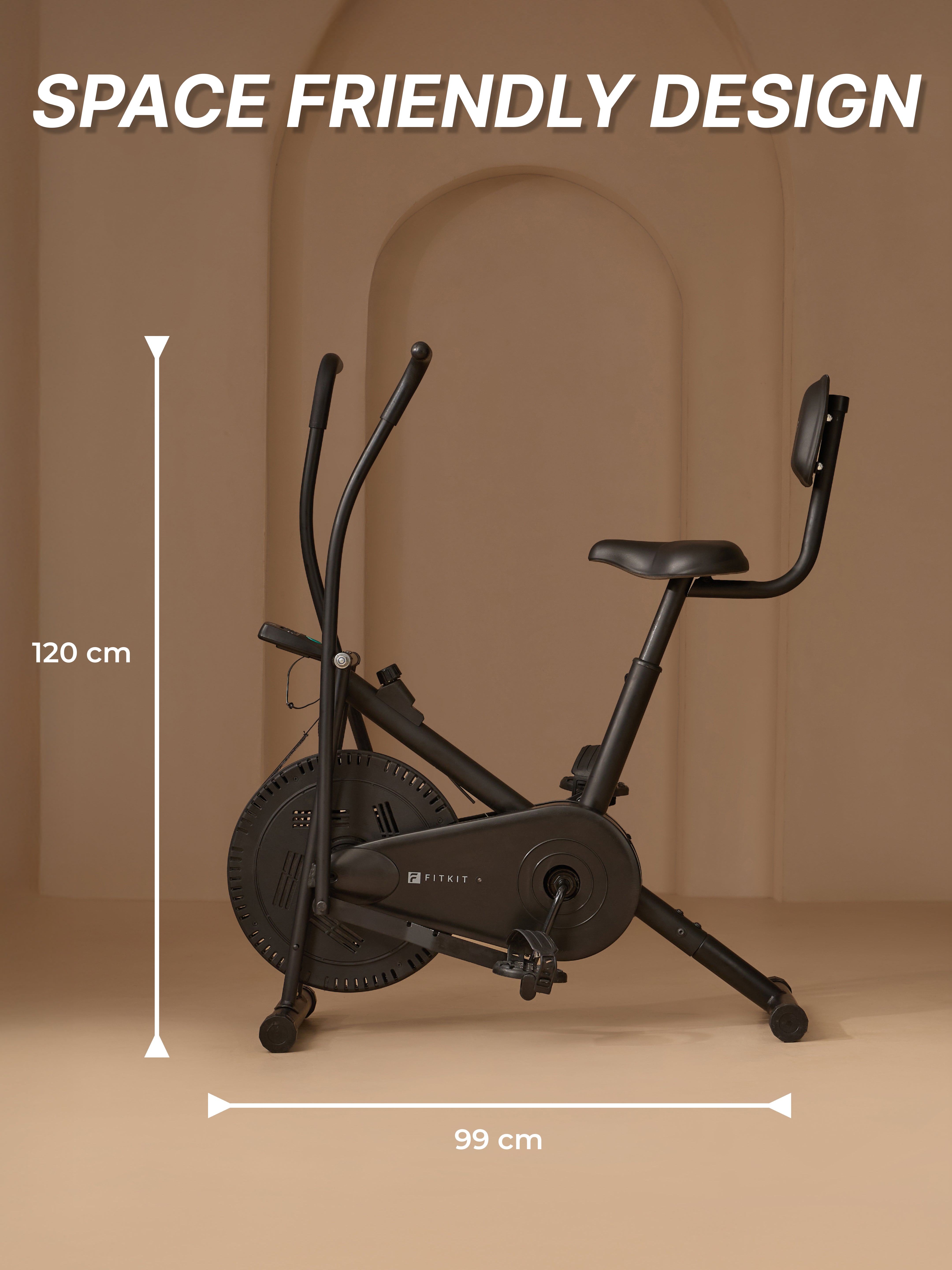 Fitkit Dual Action 2-in-1 Air Bike | Moving & Fixed Handles Exercise Cycle | Adjustable Seat & Anti-Slip Pedals | Direct Resistance | 120 kg Max Weight | Home Use Exercise Bike