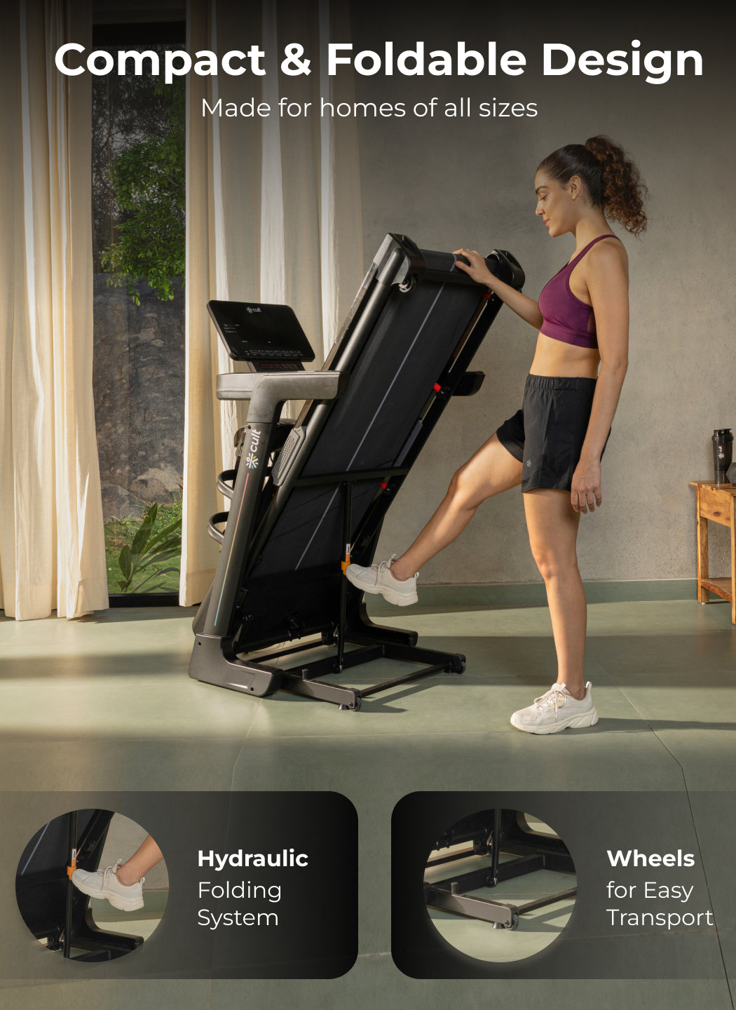 Cult SmartStrideSprint BLDC Motor (6HP Peak) Treadmill with Massager | Max Weight: 140kg | 15 Level Auto Incline (with 6 Months extended warranty)